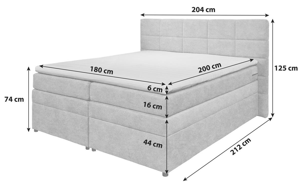 Boxspringbett Mit Topper & Bettkasten 180x200 Tacoma 3 - Anthrazit, KONVENTIONELL, Kunststoff/Textil (180/200cm) - MID.YOU