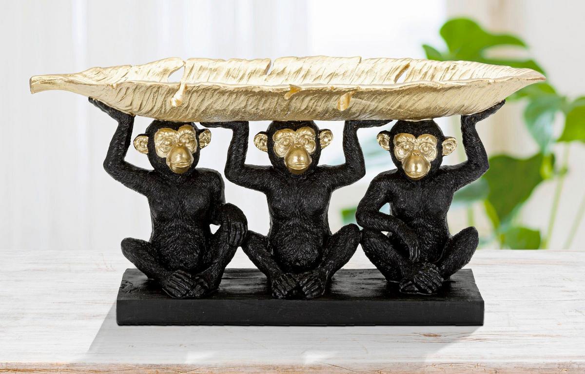Skulptur Decor Monkey Tris Schwarz, Goldfarben, B: 42 cm - Goldfarben/Schwarz, Basics, Kunststoff (42/20/15.7cm)