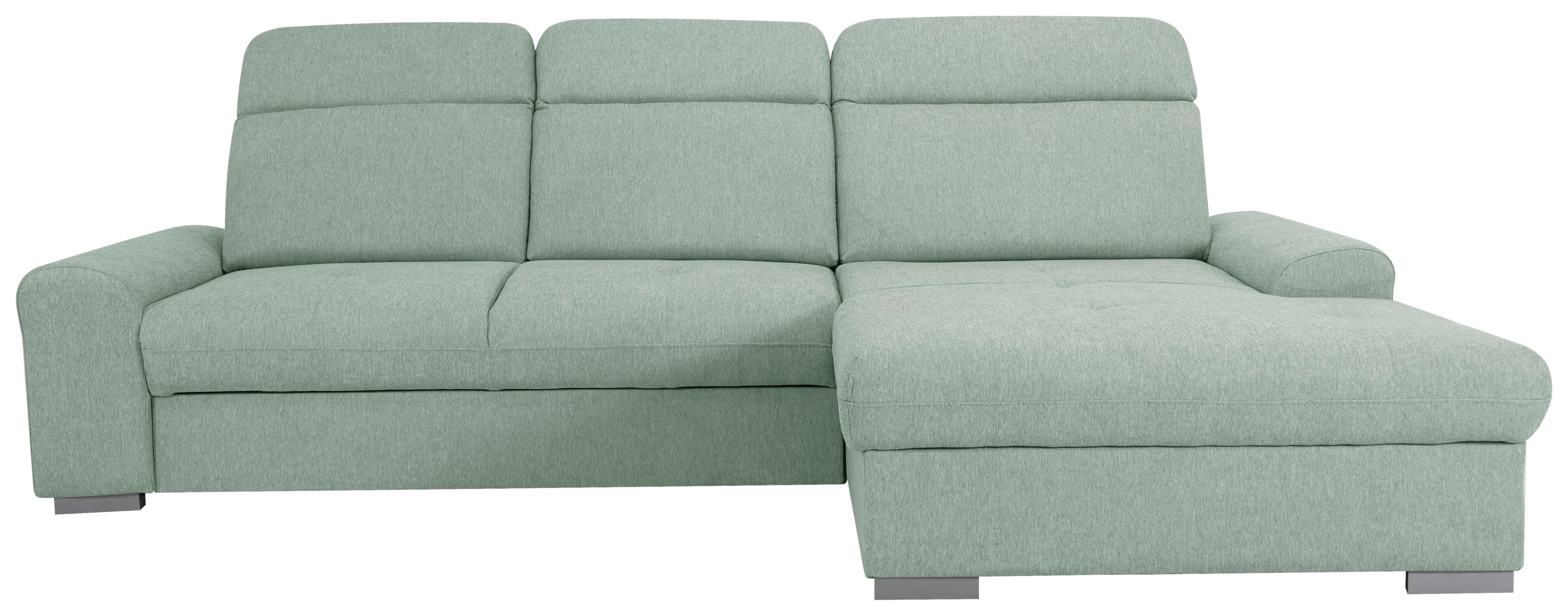 Rohová sedačka MALAGA, pravá, mátově zelená - mátově zelená/barvy chromu, Konvenční, kov/dřevo (286/203cm)