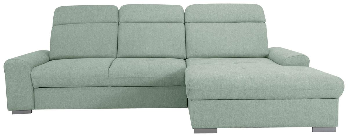 Rohová sedačka MALAGA, pravá, mátově zelená - mátově zelená/barvy chromu, Konvenční, kov/dřevo (286/203cm)