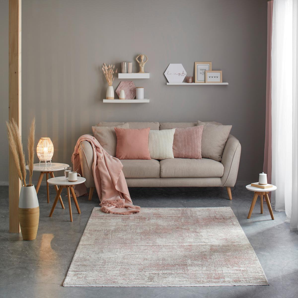 TKANÝ KOBEREC Malik 3, 160/230cm - pink/krémová, Moderní, textil (160/230cm) - Mömax