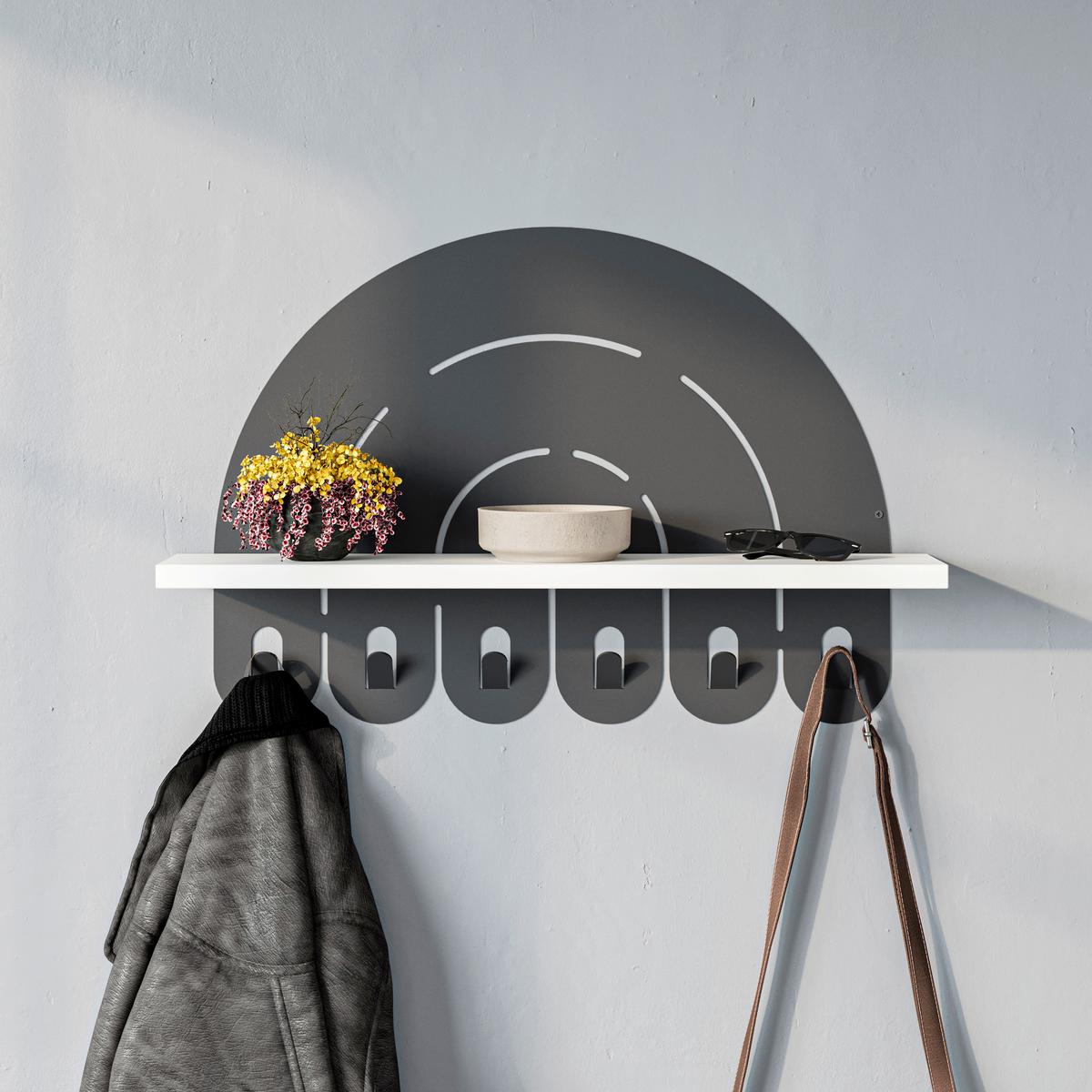 Wandgarderobe Rainbow Hanger, Weiß B: 60 Cm - Weiß, Design, Holzwerkstoff/Metall (60/40/14cm) - Livetastic