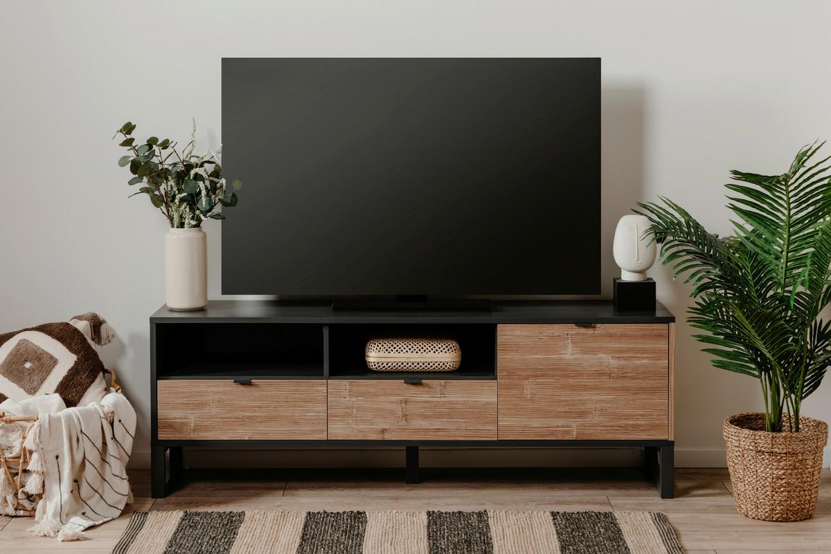 Tv-element Sumatra B: 160 Cm Anthrazit/bambus Dekor - Anthrazit, Design, Holzwerkstoff (160/56/40cm) - MID.YOU