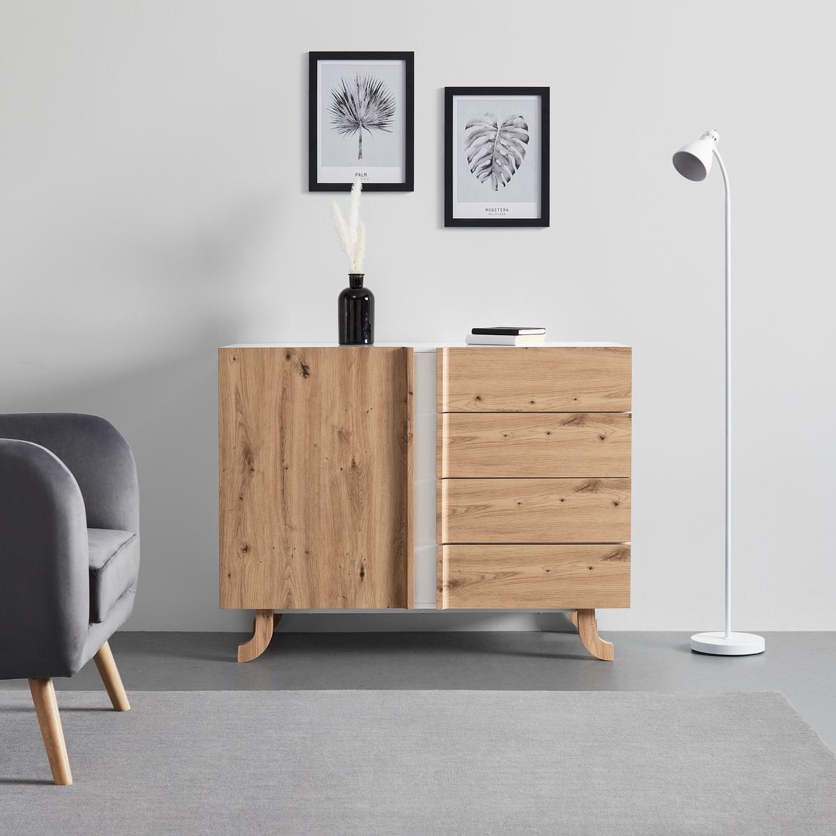 Široká komoda VIRA farby dubu/biela - biela/farba borovice, Modern, drevo (110/43/85cm) - Bessagi Home