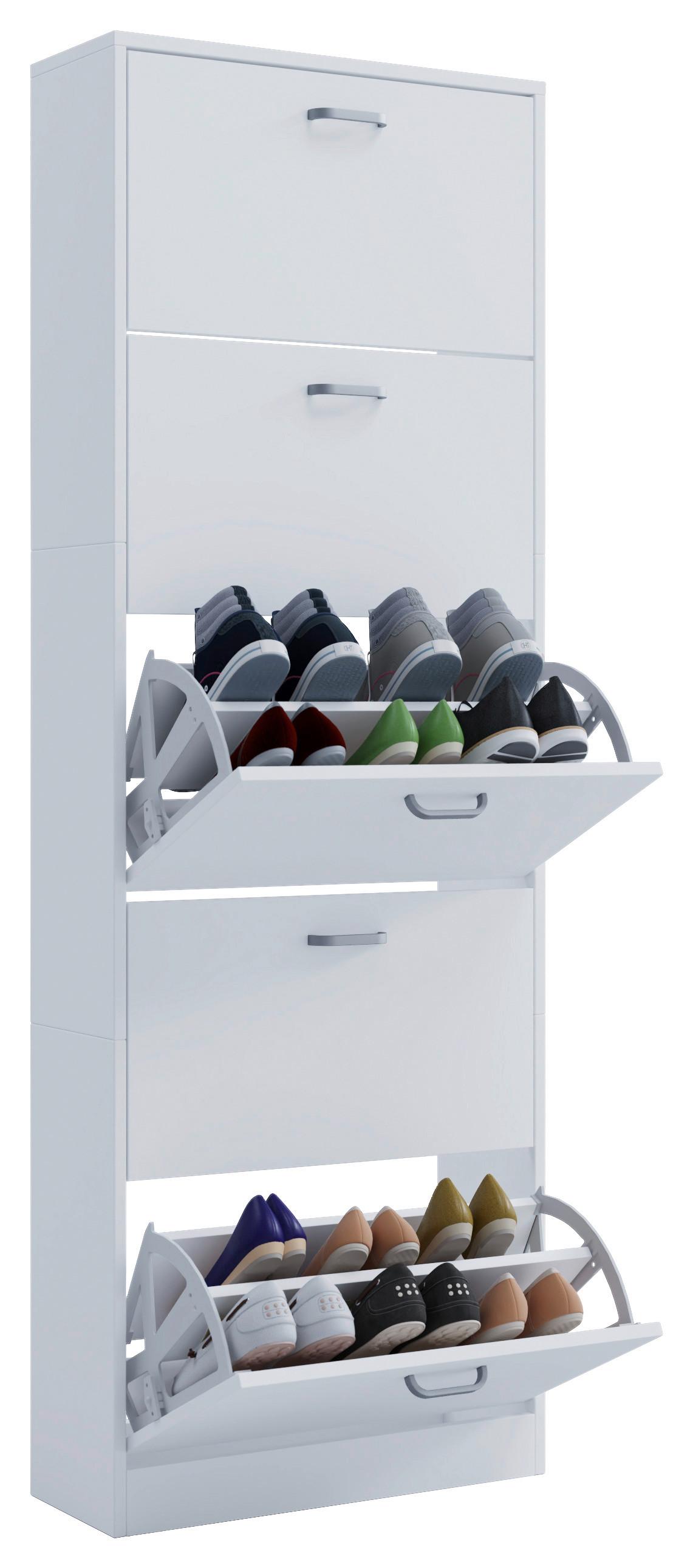 Schuhschrank Sipos XL Weiß Holz Dekor 5 Klappen B: 59 cm