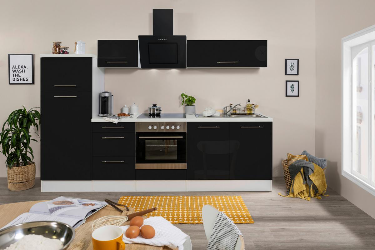 Küchenzeile Mit Geräten 270 Cm Schwarz Hochglanz/weiß - Schwarz/Weiß, KONVENTIONELL, Holzwerkstoff (270cm) - Respekta