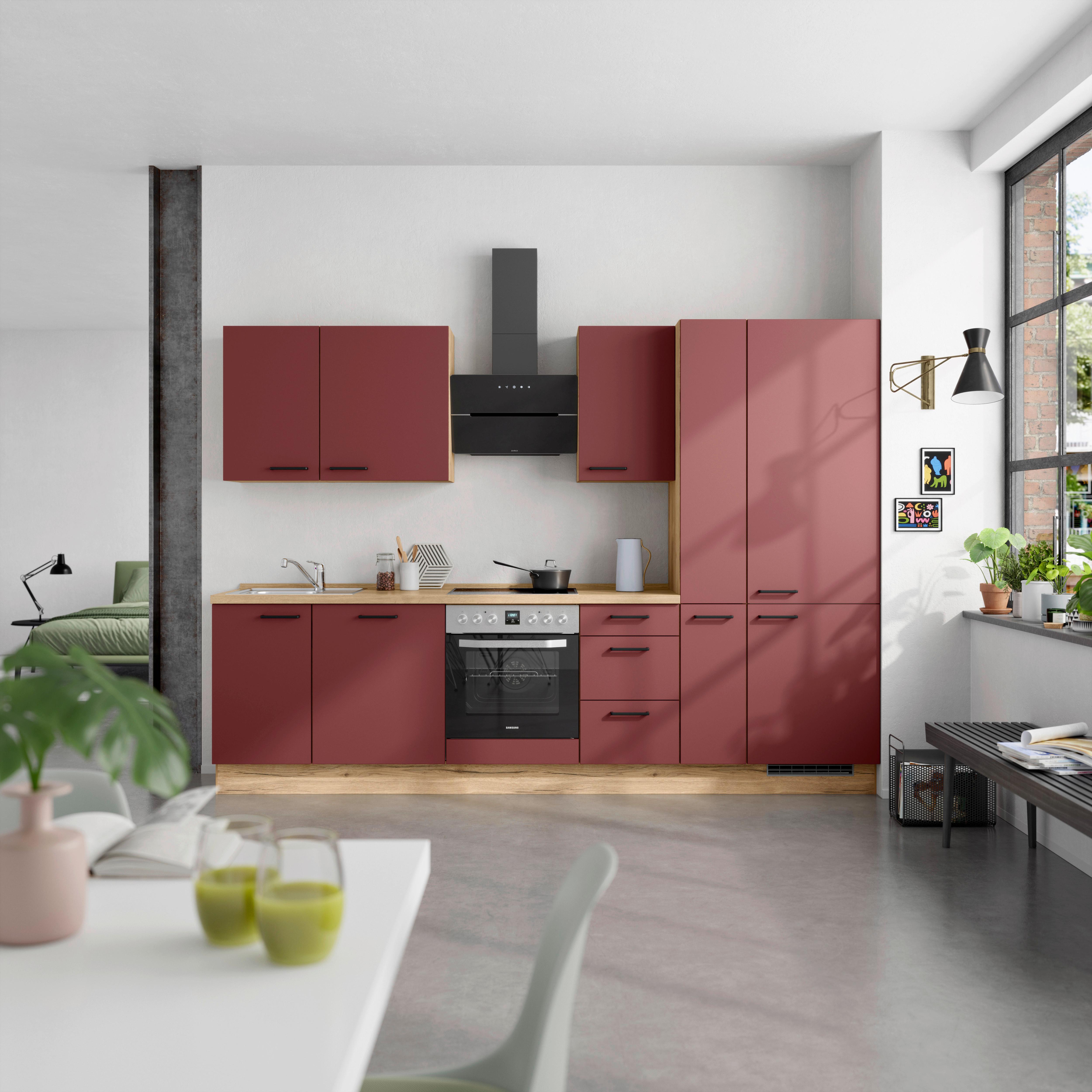 Küchenleerblock Easytouch High-Line, H7 Rechts - Eichefarben/Rot, MODERN, Holzwerkstoff (300cm) - Nobilia