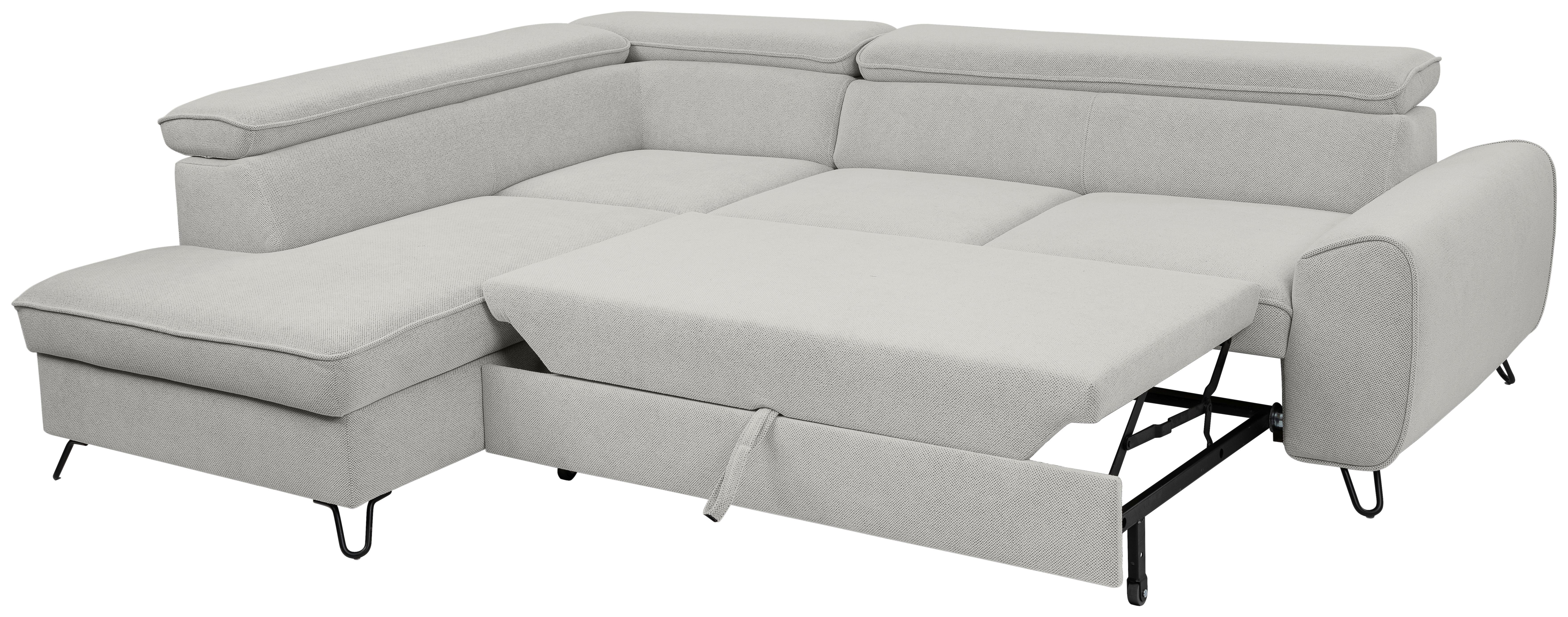 Sedacia súprava IDYLLA, ľavá s úložným priestorom a lôžkom - čierna/svetlosivá, Design, kov/textil (200/250cm)