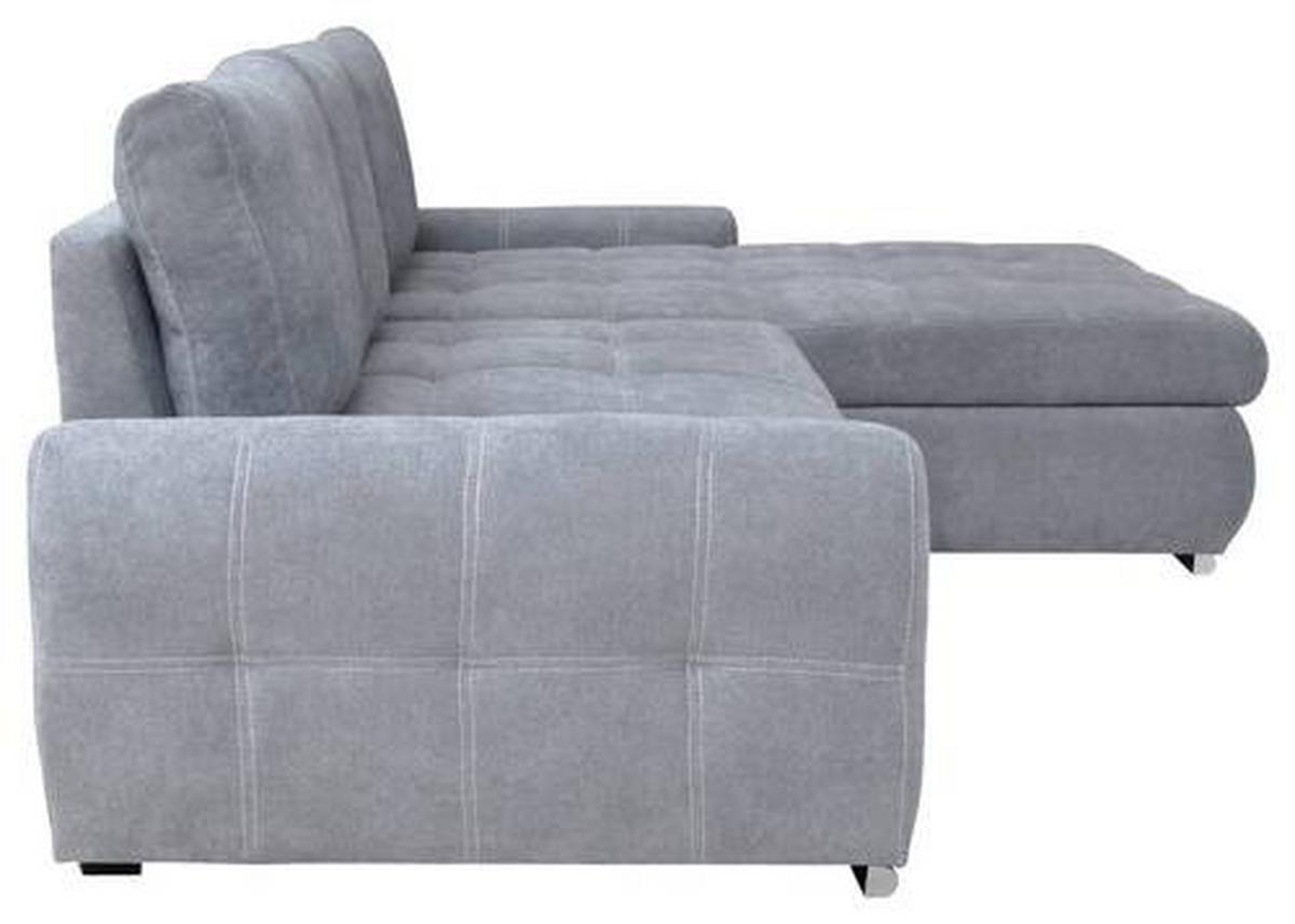 Ecksofa Mit Schlaffunktion Solar Hellgrau 277x175 Cm - Chromfarben/Hellgrau, Design, Textil (277/175cm) - Livetastic