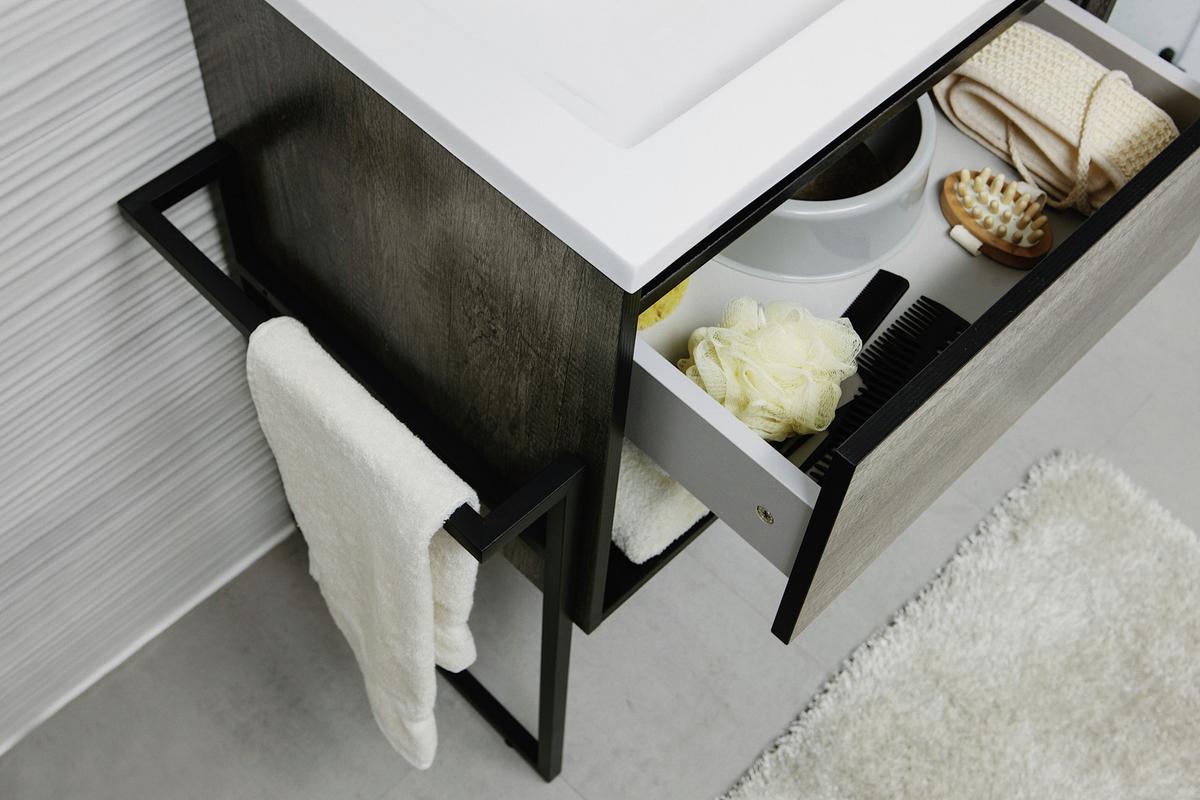 Skřínka s umývadlem Soho š: 80 cm tmavěšedá - bílá/tmavě šedá, Basics, kompozitní dřevo/kámen (80/50/46cm) - Sanotechnik