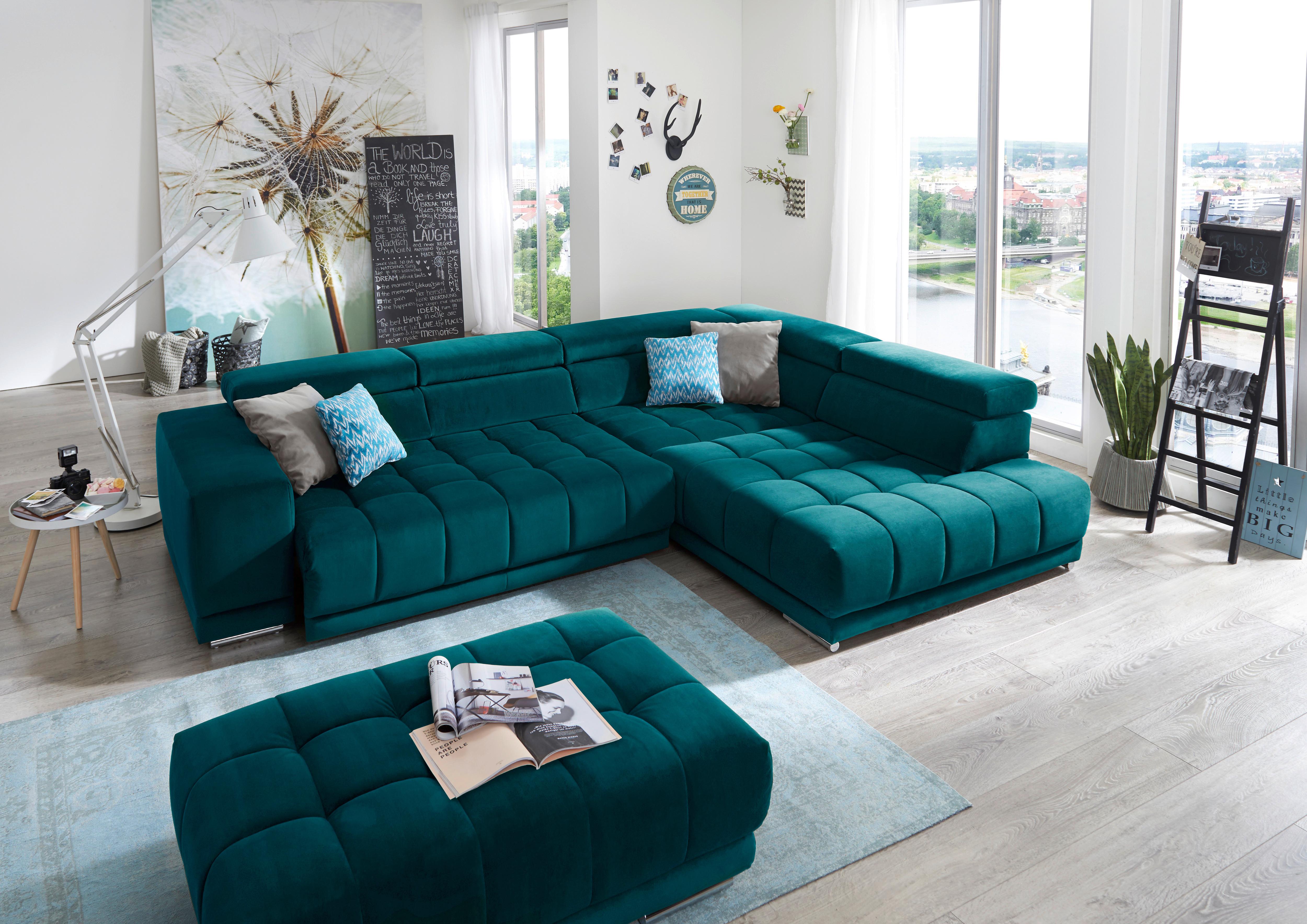 Sedací souprava IBA, pravá, tyrkysová, bez funkcí - barvy chromu/tyrkysová, Lifestyle, textil (323/222cm) - Premium Living
