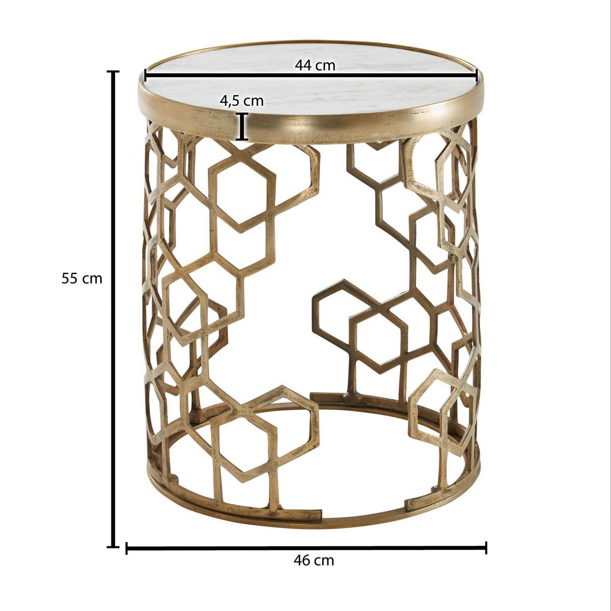 Beistelltisch Wohnling Goldfarben/weiß - Goldfarben, Design, Stein/Metall (46/46/55cm) - MID.YOU