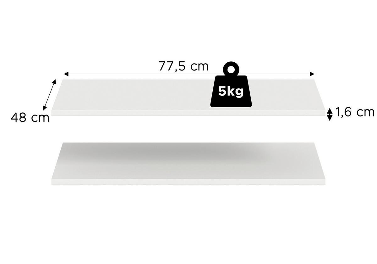 Belső Polc Szett 2-Er Set Zubehör - fehér, Modern, faalapú anyag (77,5/2/48cm) - Livetastic