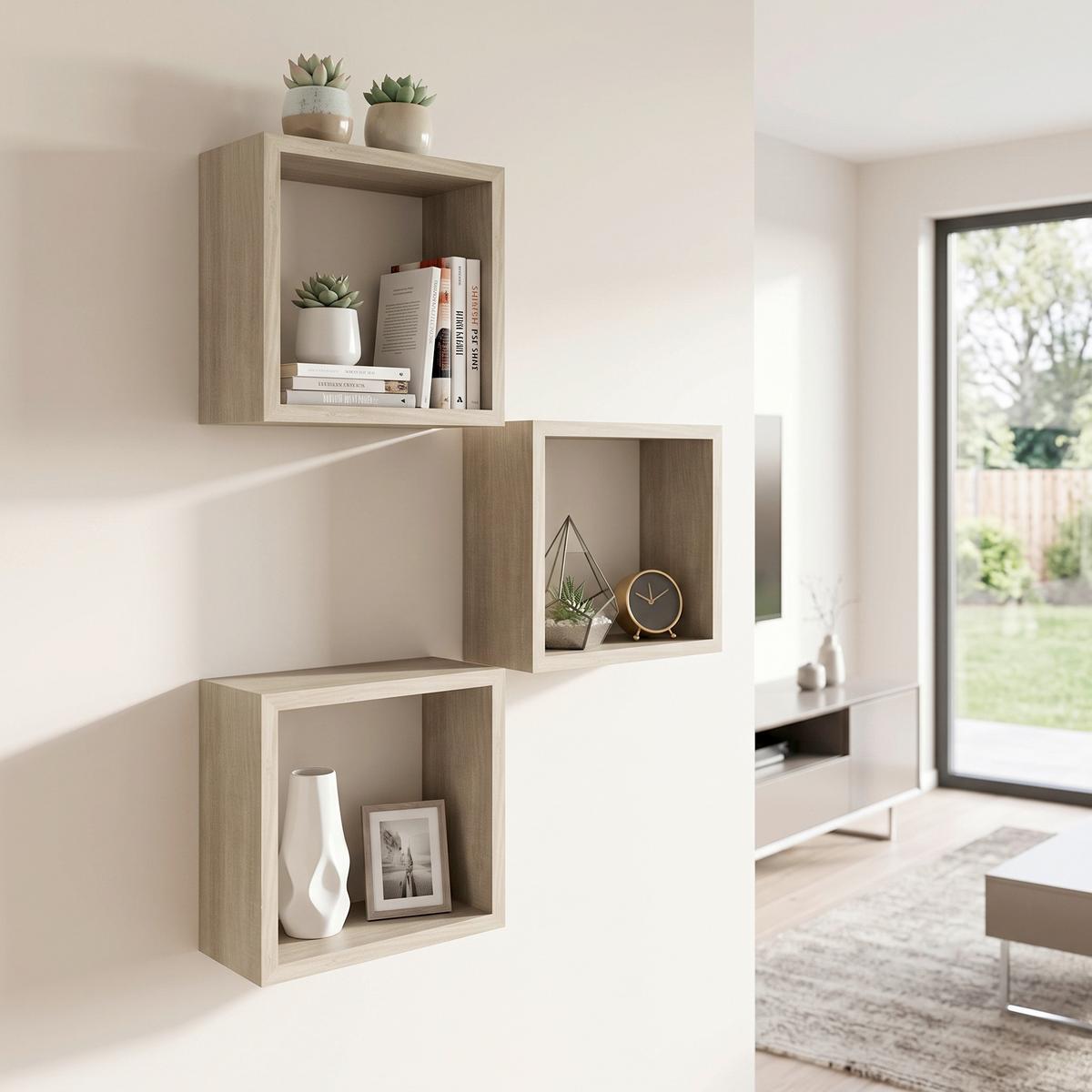 Wandregale Simple B: 30 cm Eiche Dekor 3 Fächer - MODERN (30-27-24/30-27-24/12cm)