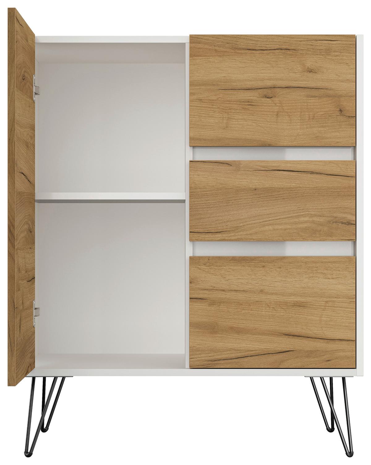 Sideboard Posseik Industrial Weiß/eichef. B: 76 Cm - Eichefarben/Weiß Hochglanz, Design, Holzwerkstoff (76/93,6/42cm) - P & B