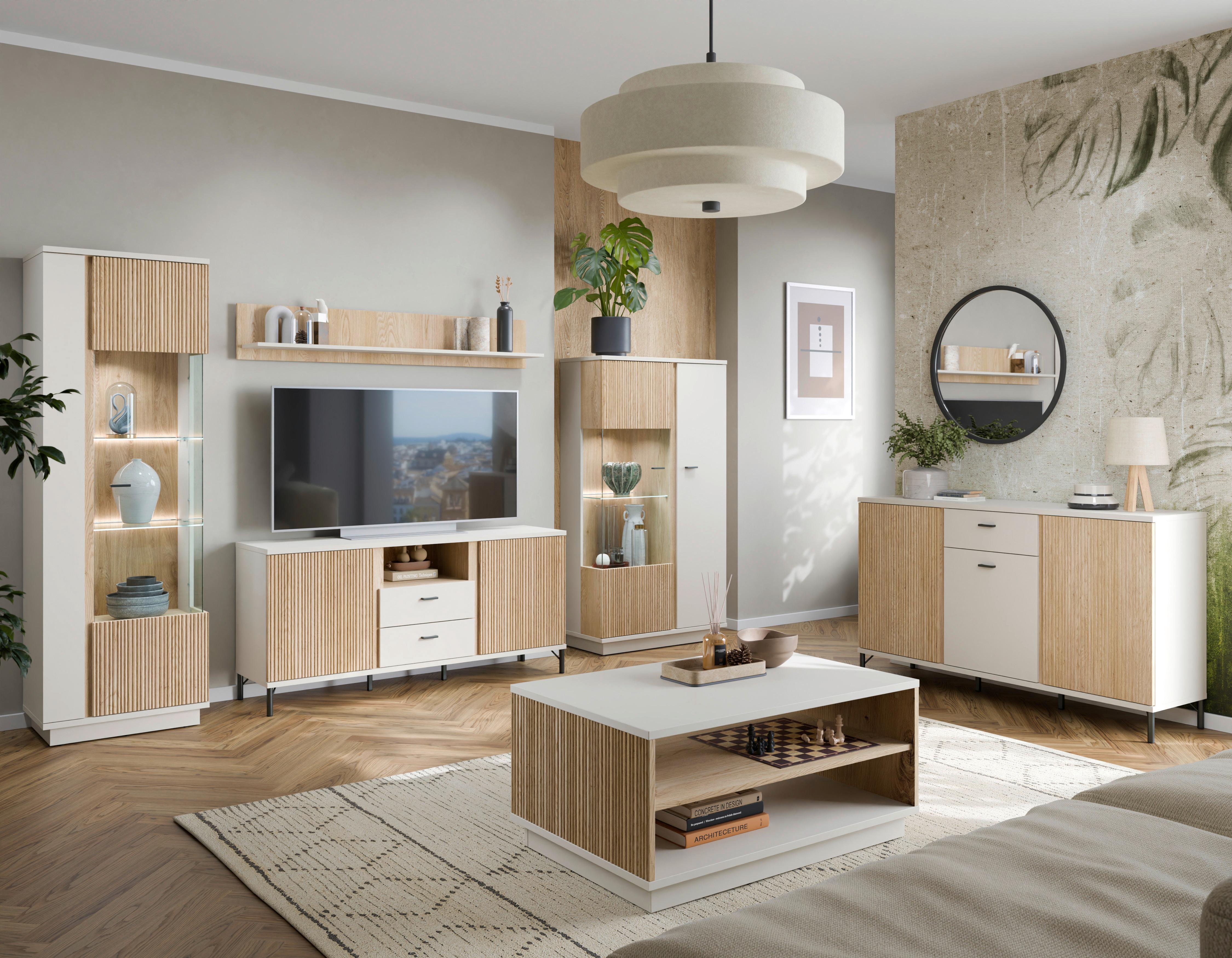 Vitrine Mosano B: 62 cm - Kaschmir/Eichefarben, Trend, Glas/Holzwerkstoff (62/189,5/40cm)