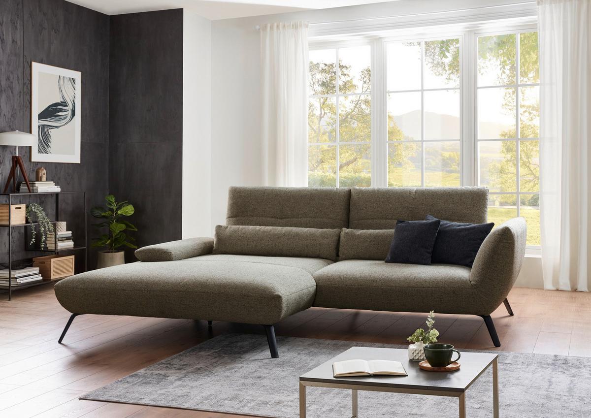 Ecksofa Dover erweiterbar Olivgrün 273x191-207 cm - Schwarz/Olivgrün, Trend, Holzwerkstoff/Textil (273/191-207cm)
