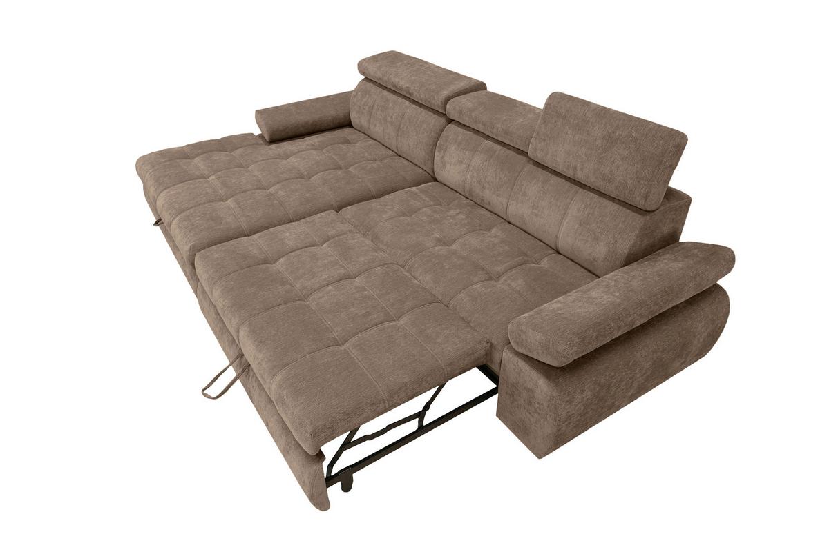 Rohová sedačka VEGAS, levá, hnědá žinylka - černá/hnědá, Design, dřevo/textil (173/294cm)