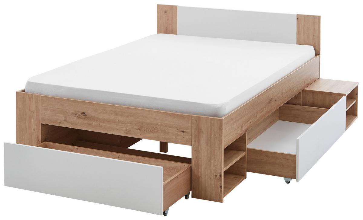 Stauraumbett M. Bettladen 140x 200cm Azurro Weiß/eiche - Eiche Artisan/Weiß, MODERN, Holzwerkstoff (140/200cm)