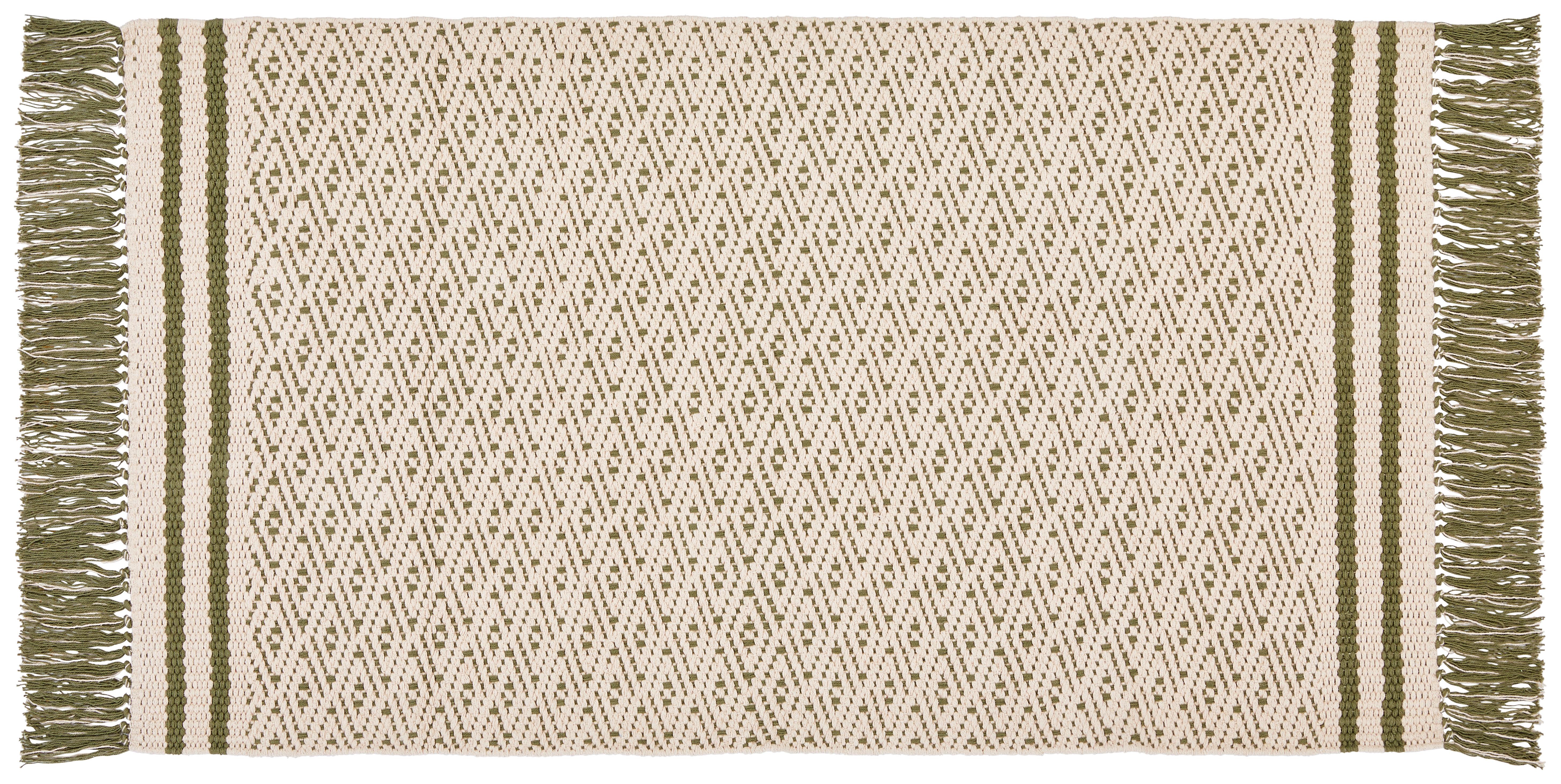 Teppich Vorleger Grün Mit Fransen Iman 70x120 cm