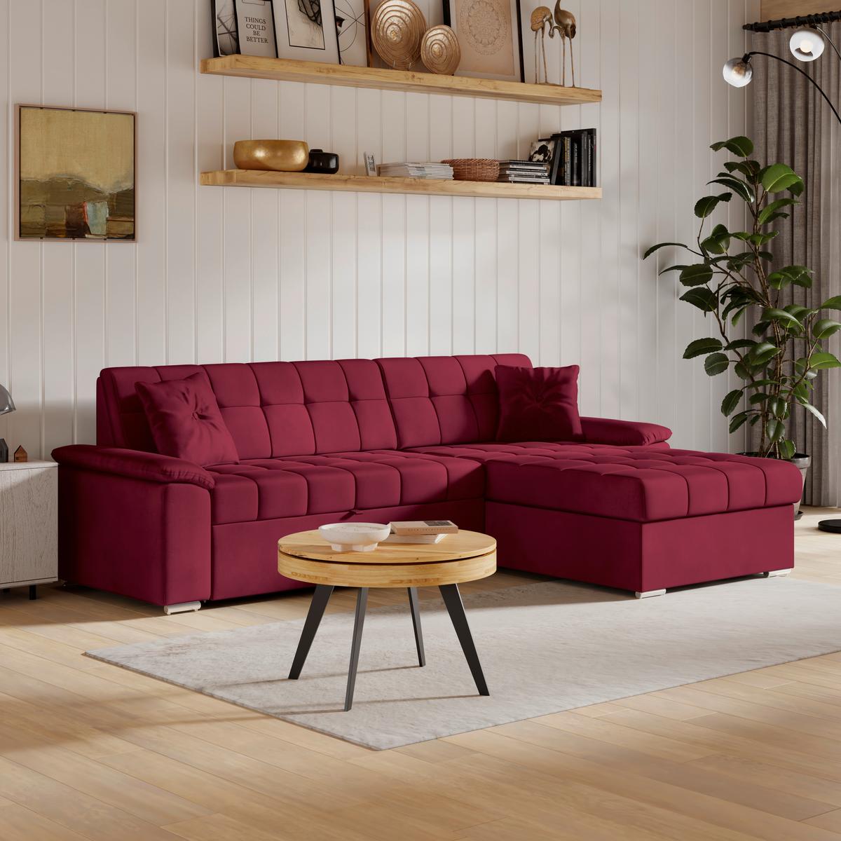 Ecksofa Bali rot, 208x120cm - Rot, Trend, Textil (257/167cm) - Livetastic