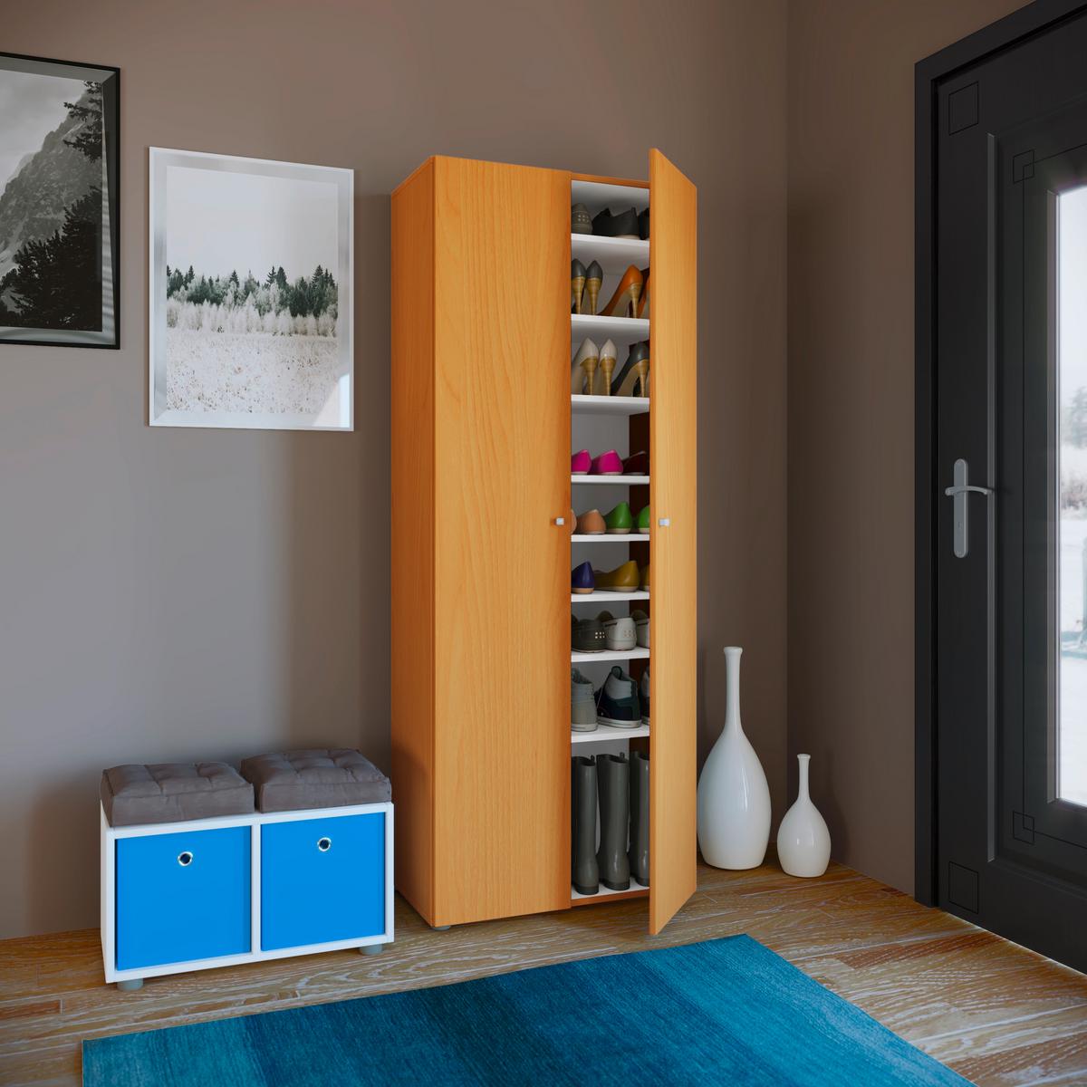 Schuhschrank Vandol Buche Dekor B: 71 cm - Buchefarben/Schwarz, Design, Holzwerkstoff (71/180/39cm) - MID.YOU