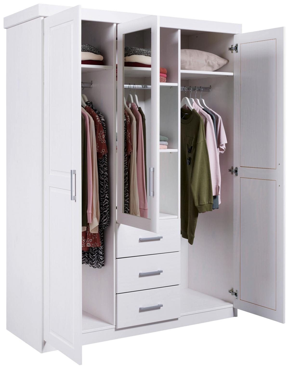 Drehtürenschrank Massiv Mit Spiegel 140 Cm Geraldo Weiß - Weiß, LIFESTYLE, Holz (140/190/55cm) - MID.YOU