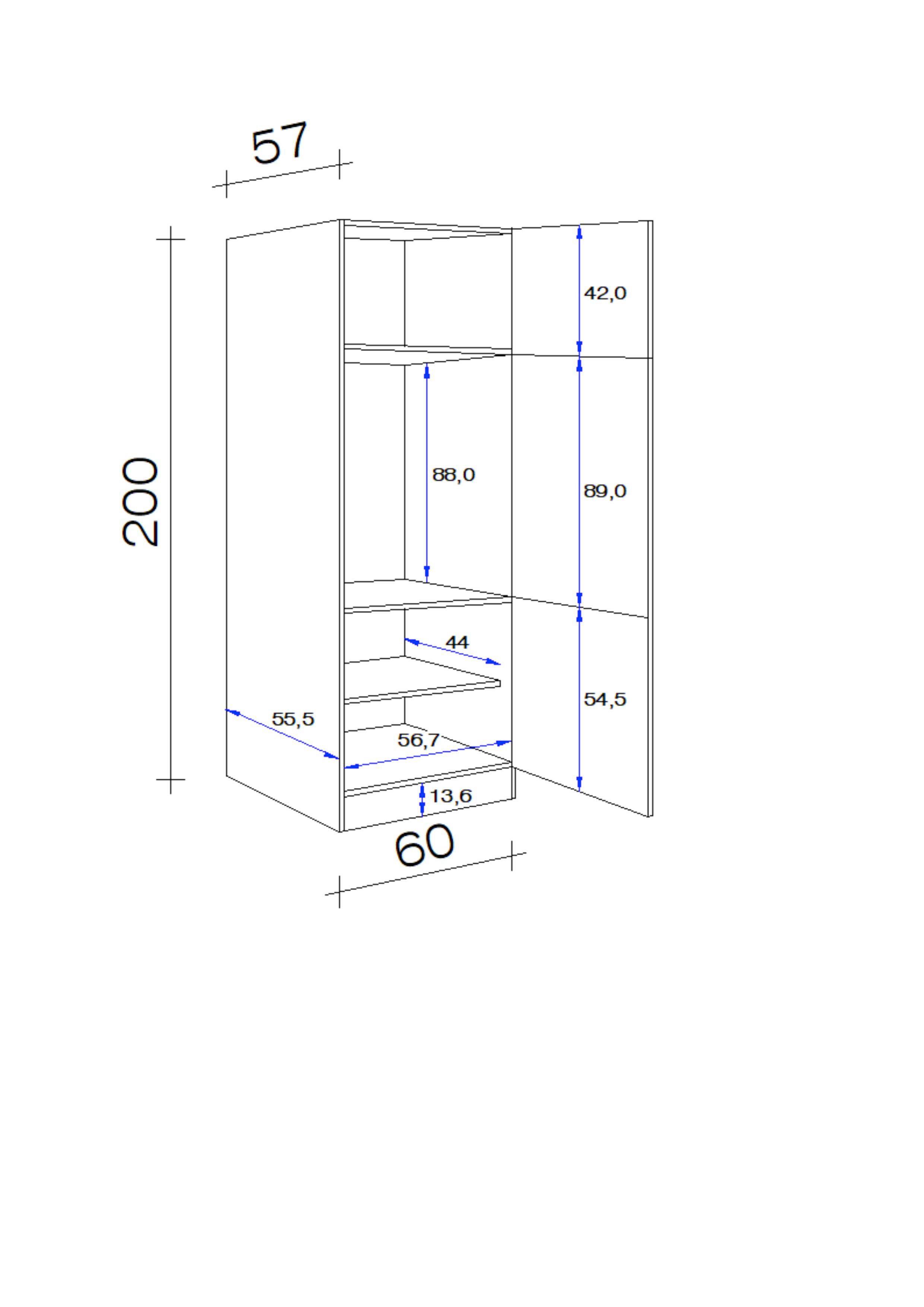 Vysoká skrinka LEXA - biela/farba ušľachtilej ocele, kompozitné drevo/plast (60/200/57cm)