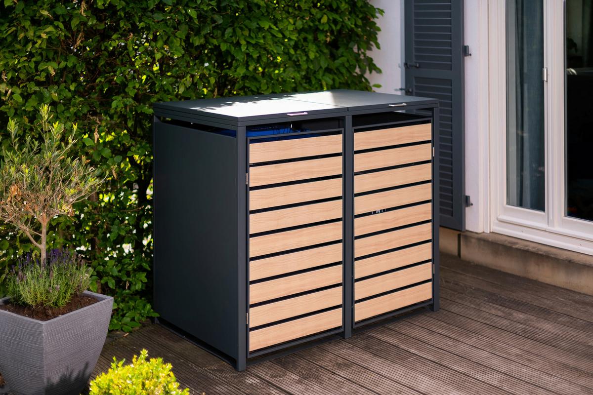 Mülltonnenbox Mülltonnenbox 2-Fach 240 Liter - Anthrazit/Naturfarben, Basics, Metall (80/116/132cm)