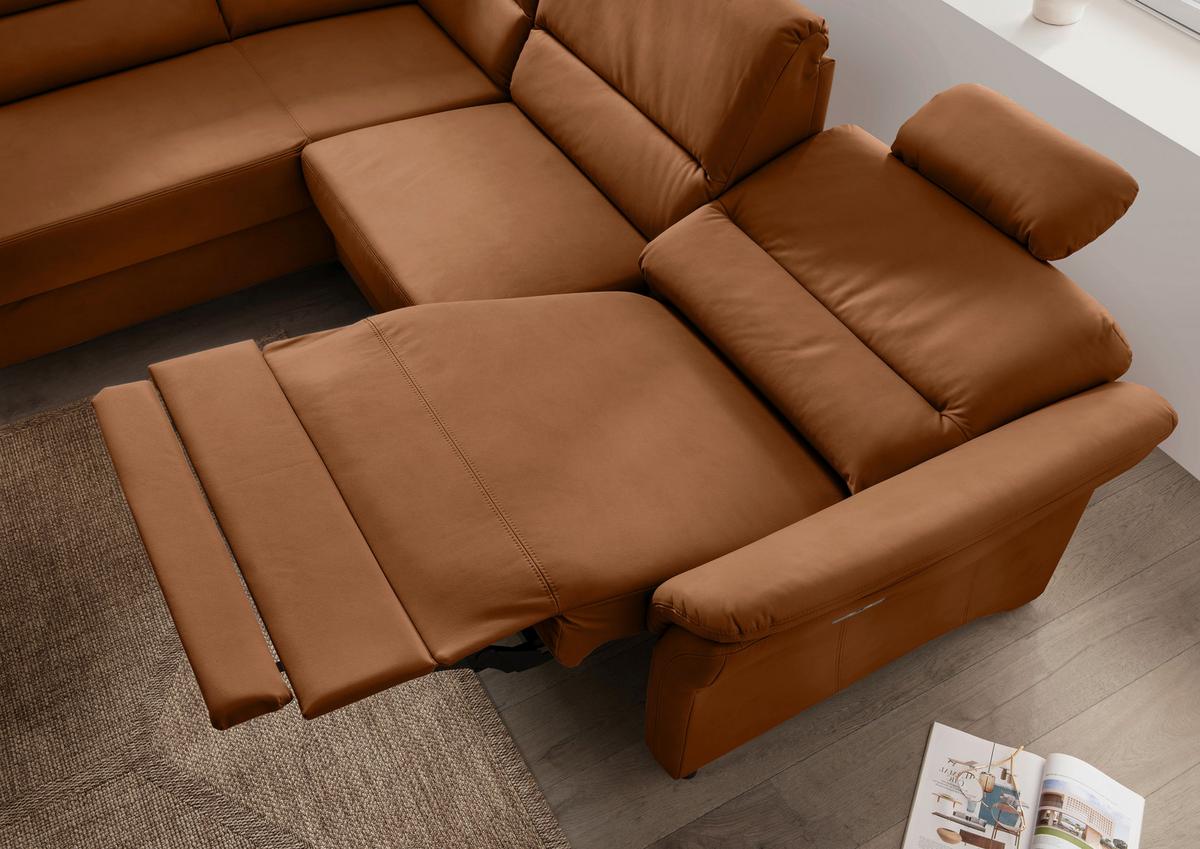 Ecksofa Cavoli, Cognac S: 190x266 cm - Cognac/Schwarz, MODERN, Textil (190/266cm) - Livetastic