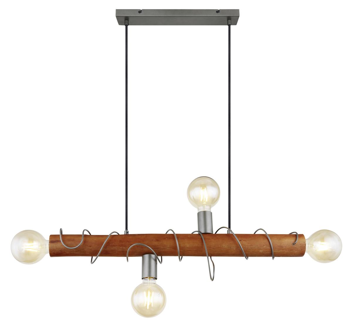 Hängeleuchte Alice H: 120 cm 4-Flammig, Rustikal - Braun/Grau, Natur, Holz/Metall (70/20/120cm) - Globo