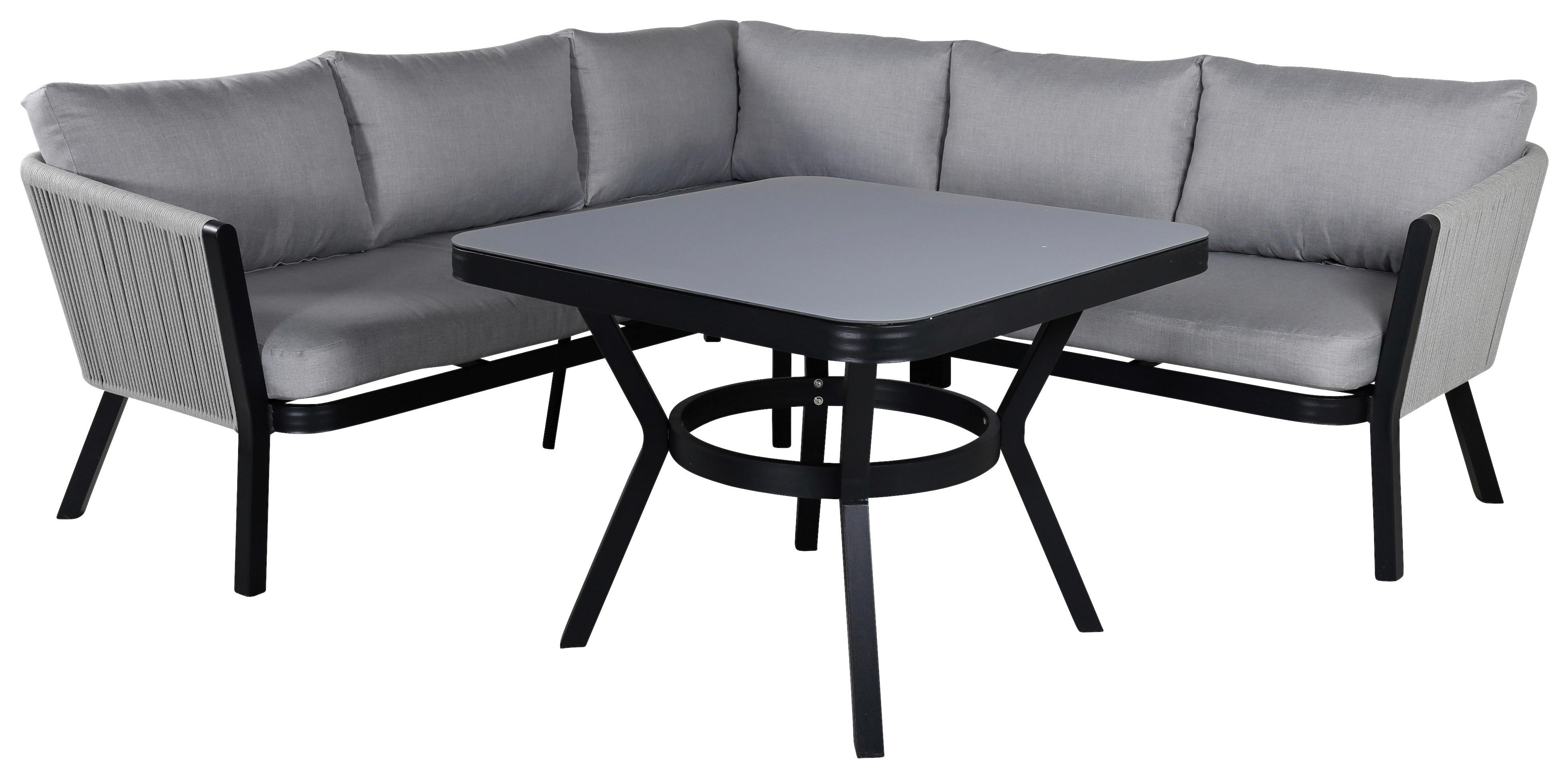 Loungegarnitur Virya - Schwarz/Grau, KONVENTIONELL, Textil/Metall - Gardenson