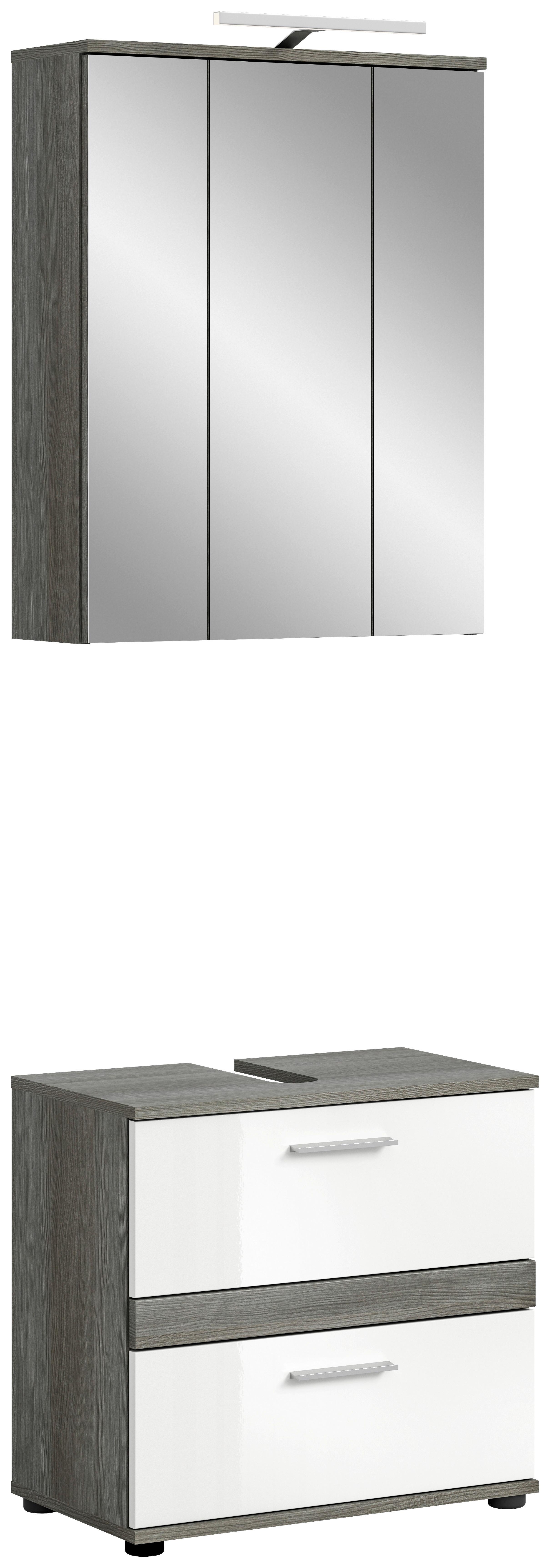 Badezimmer Blake Weiß Hg B: 60 Cm - Weiß Hochglanz/Schwarz, MODERN, Glas/Holzwerkstoff (60cm) - MID.YOU