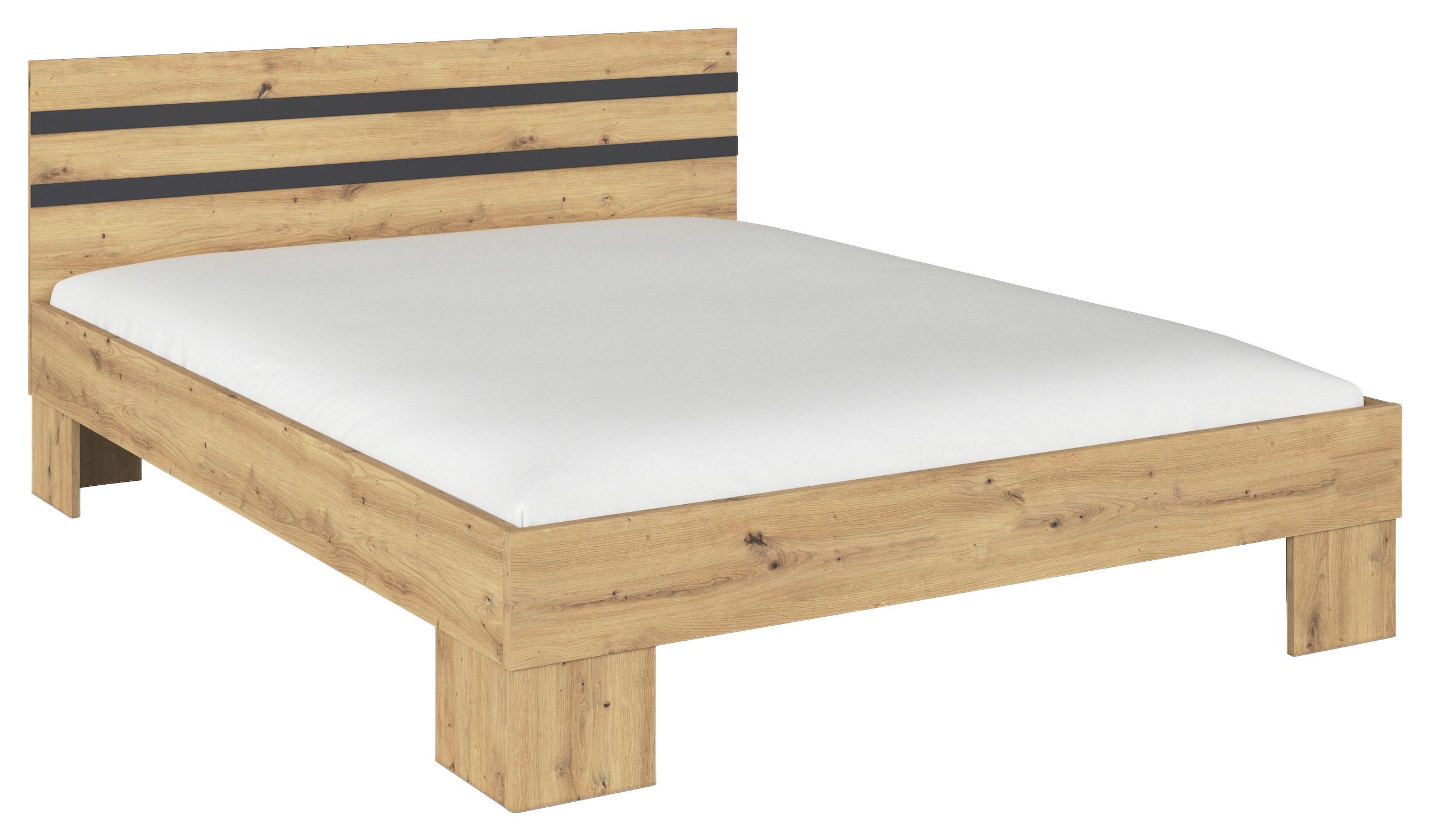 Holzbett 160x200 Cm Foster Eiche Artisan Dekor - Eiche Artisan/Grau, KONVENTIONELL, Holzwerkstoff (160/200cm)