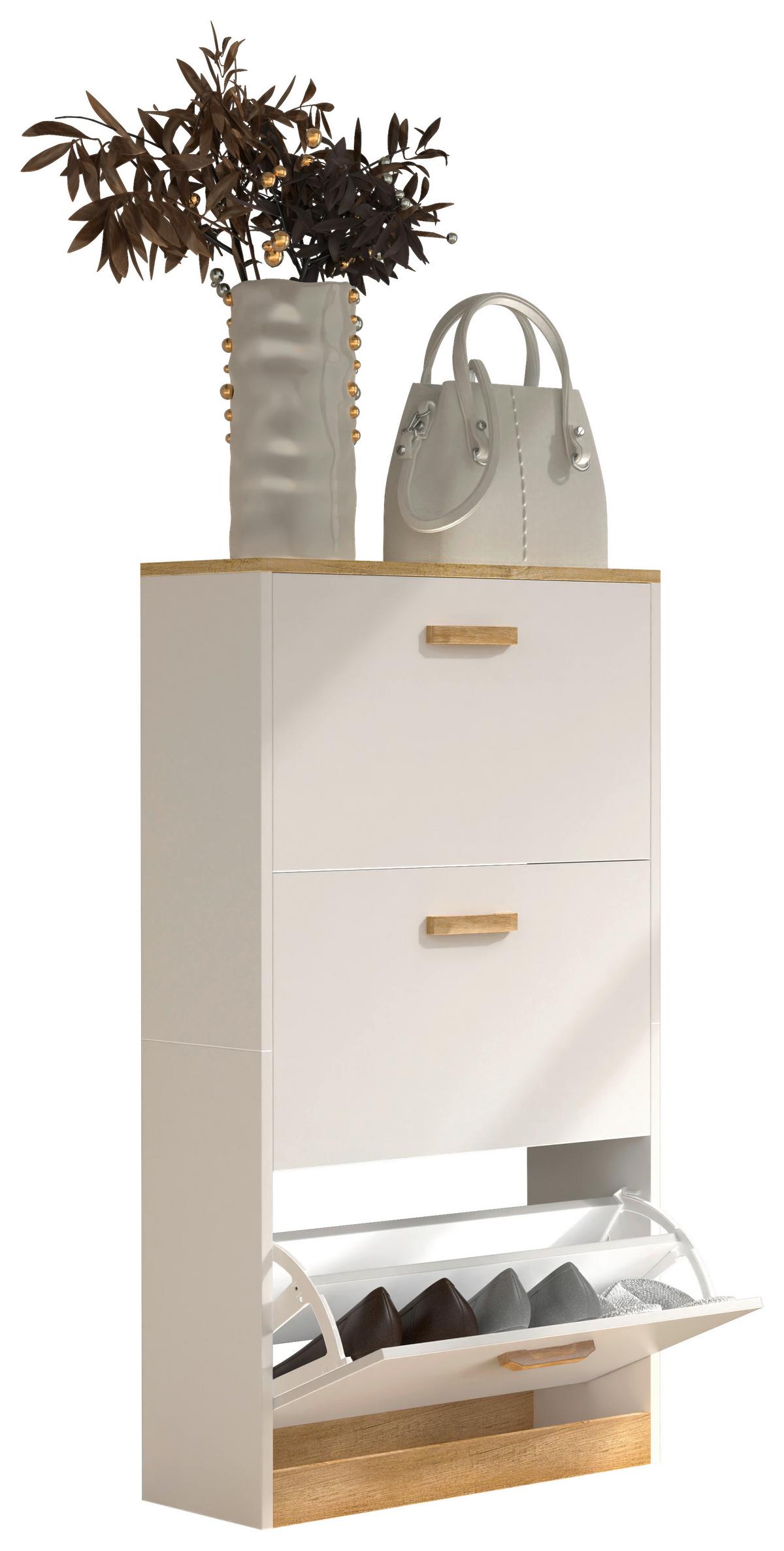 Schuhschrank Halom Weiß/honigeiche - Honigeiche/Weiß, LIFESTYLE, Holzwerkstoff (59/105/22cm) - MID.YOU