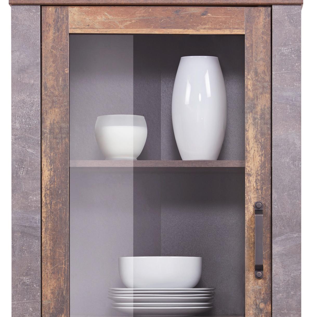 Vitrine Ontario B: 71,4 Cm Old Style Dekor/betonoptik - Dunkelgrau/Eichefarben, Trend, Glas/Holzwerkstoff (71,4/200/41,5cm) - Ondega