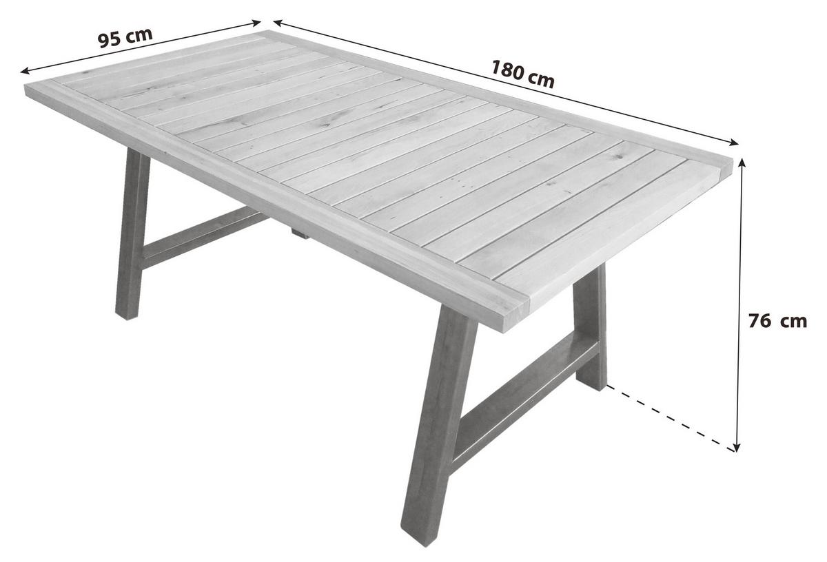 Gartentisch Bergen Eiche/Metall L 180 cm - Eichefarben/Schwarz, Basics, Holz/Metall (180/95/76cm) - Acamp