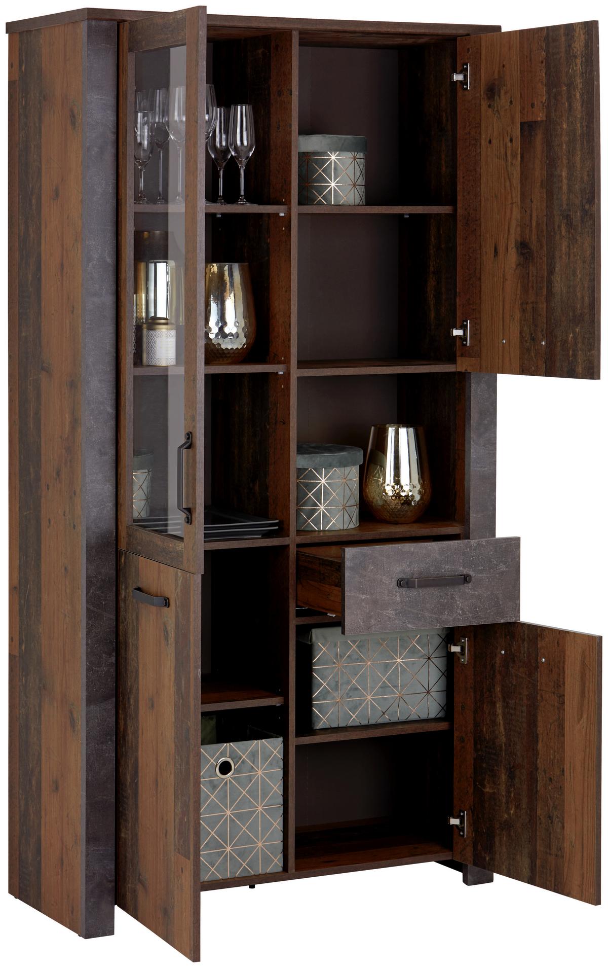 VITRÍNA ONTARIO - šedá/barvy dubu, Moderní, kompozitní dřevo/plast (106/200/41,5cm) - Ondega