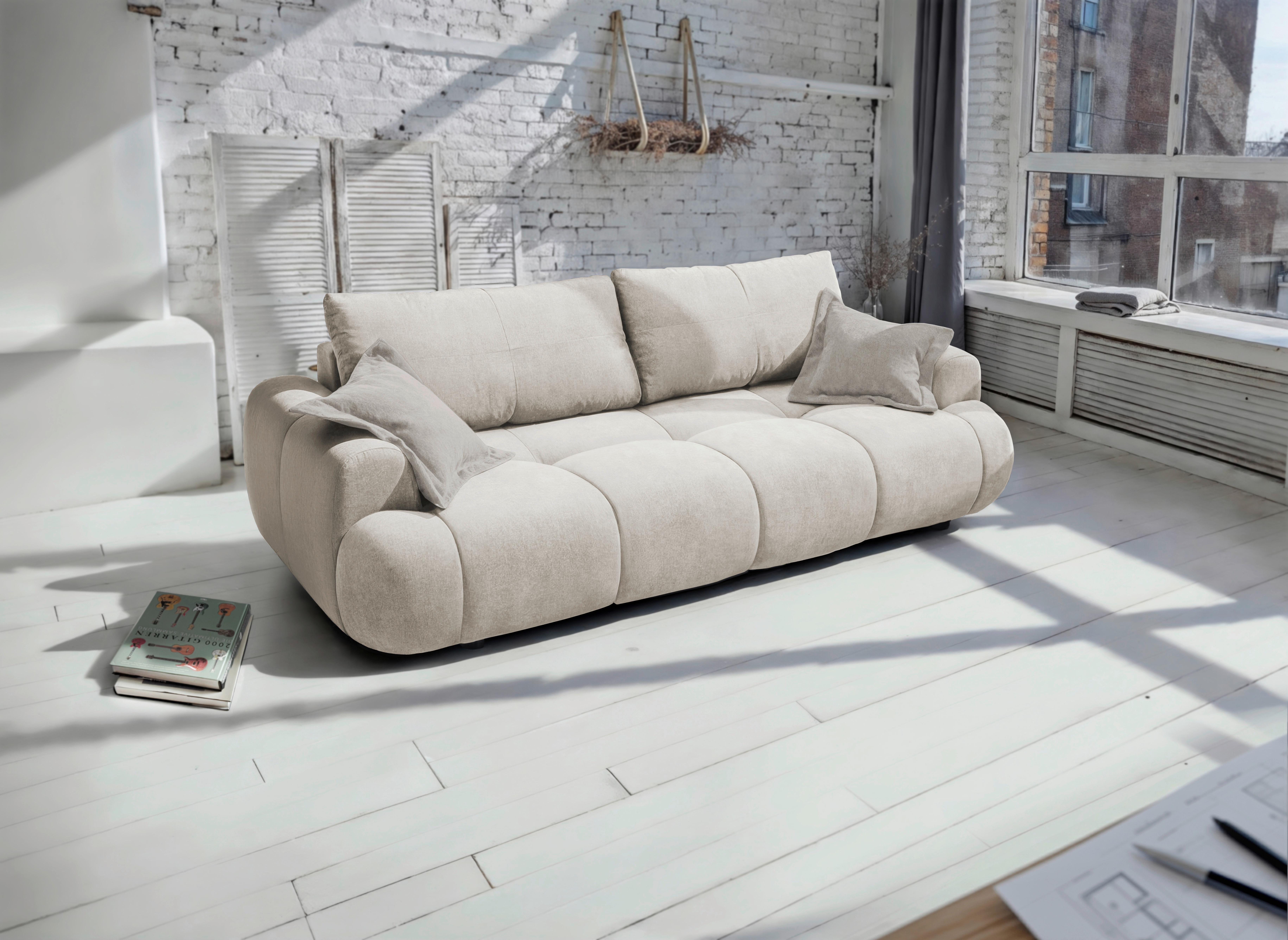 Schlafsofa Alessano Champagner, B: 254cm - Champagner/Beige, MODERN, Holzwerkstoff/Kunststoff (254/69-93/116cm) - MID.YOU