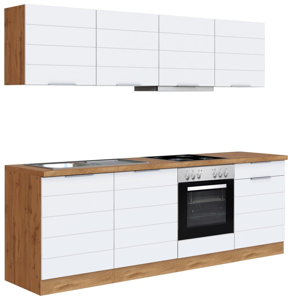 Küchenzeile Florenz mit Geräten 240 cm Weiß/Eichefarben - Eiche Wotan/Weiß, Design, Holzwerkstoff (240cm) - Held
