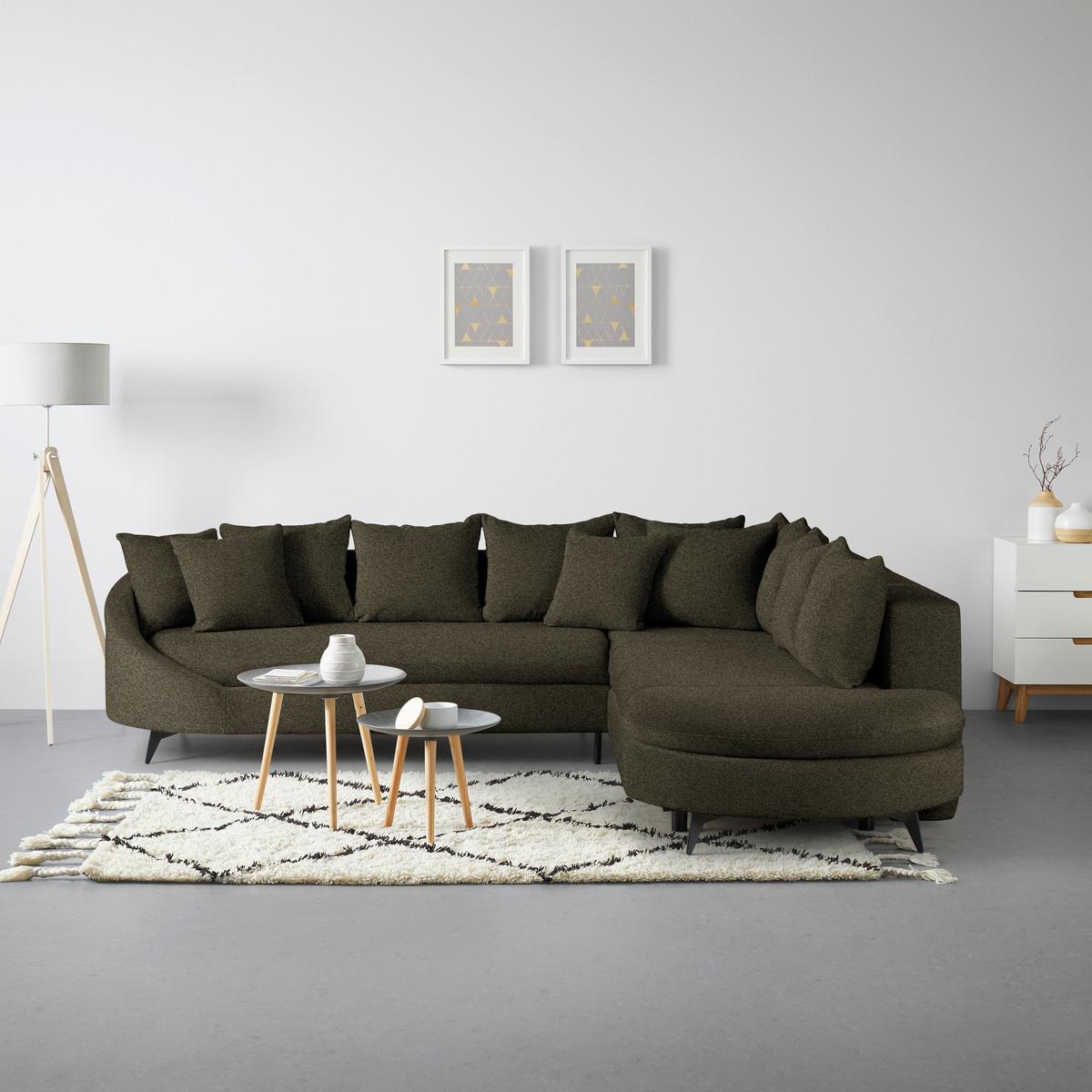 Rohová sedačka AXEL, pravá, tmavě zelená tkanina - černá/tmavě zelená, Moderní, kov/textil (291/250cm) - Mömax