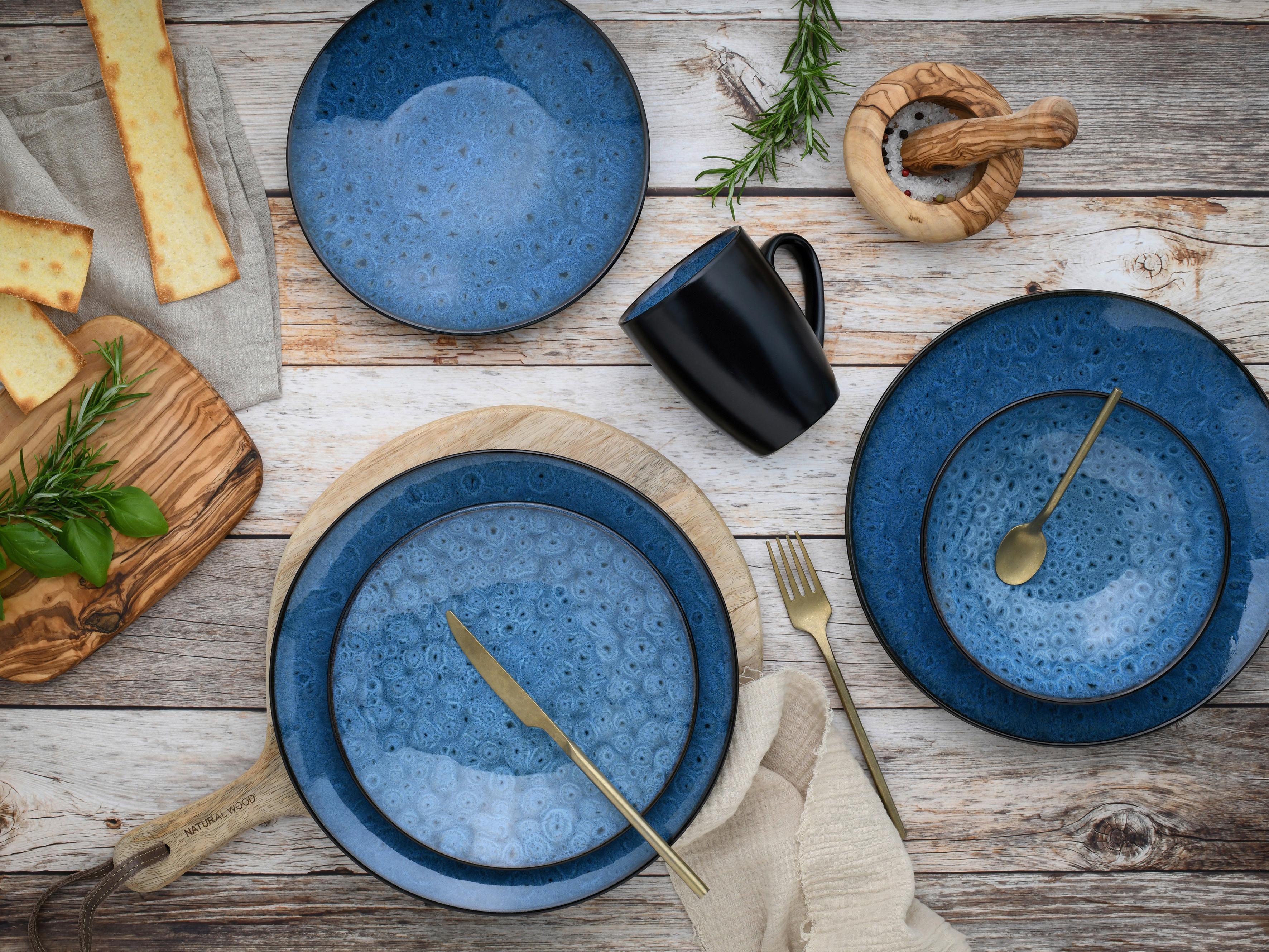Kombiservice Capri Keramik 4 Personen Geschirr Set - Blau/Dunkelblau, Trend, Keramik (40/26/31cm) - Creatable