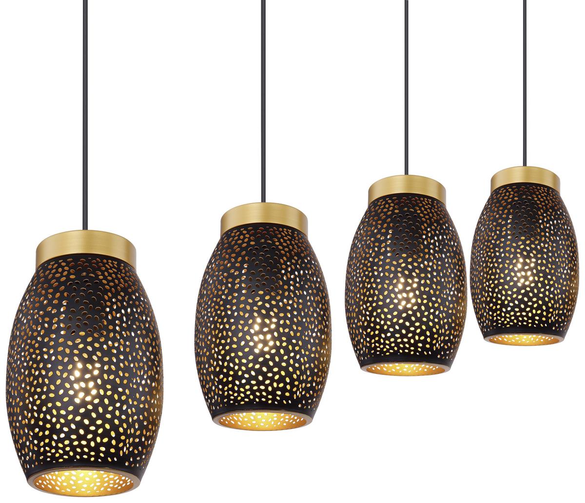 Hängeleuchte Narri H: 120 Cm 4-Flammig - Goldfarben/Schwarz, Basics, Metall (90/15/120cm) - Globo
