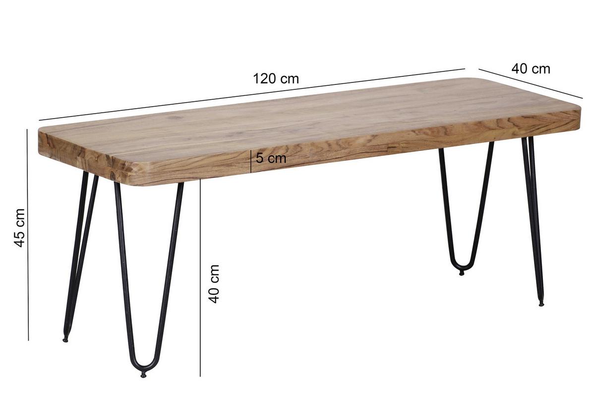 Lavice z masivního dřeva Bagli š: 120 cm - černá/barvy akácie, Moderní, kov/dřevo (120/45/40cm) - MID.YOU