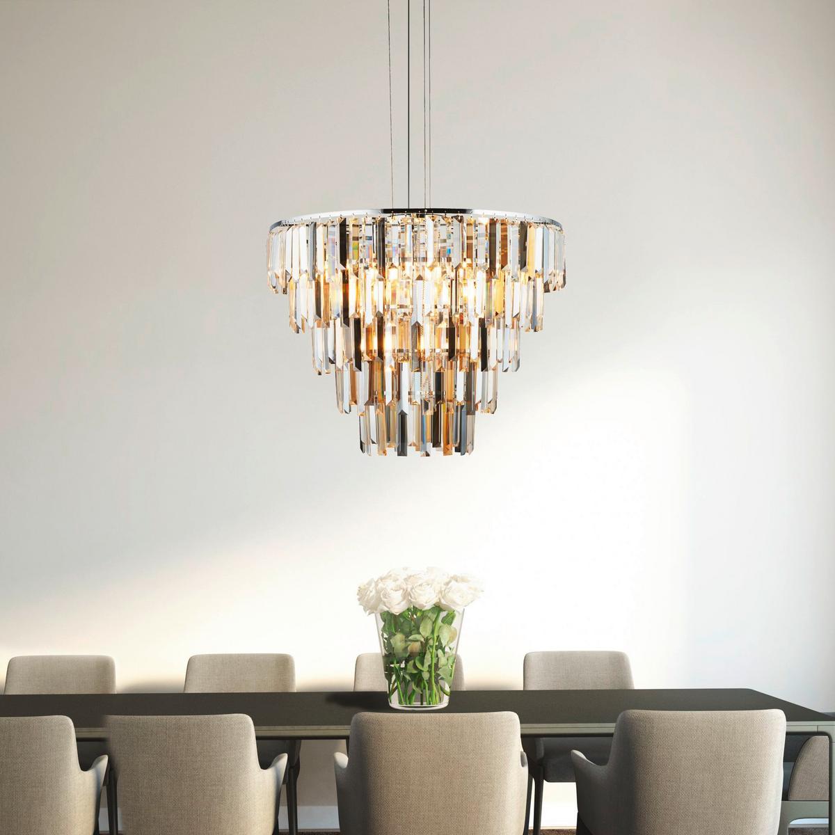 Kristály Függőlámpa Clarissa 1229-9cc - krómszínű/Pezsgő, Design, üveg/fém (65/53-170cm)