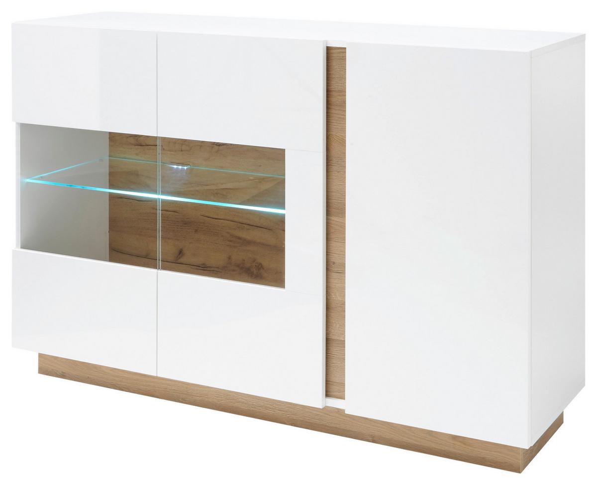 Sideboard Clair Weiß/Eiche Dekor B:138cm - Eichefarben/Weiß, Design, Glas/Holzwerkstoff (138/91/40cm) - MID.YOU