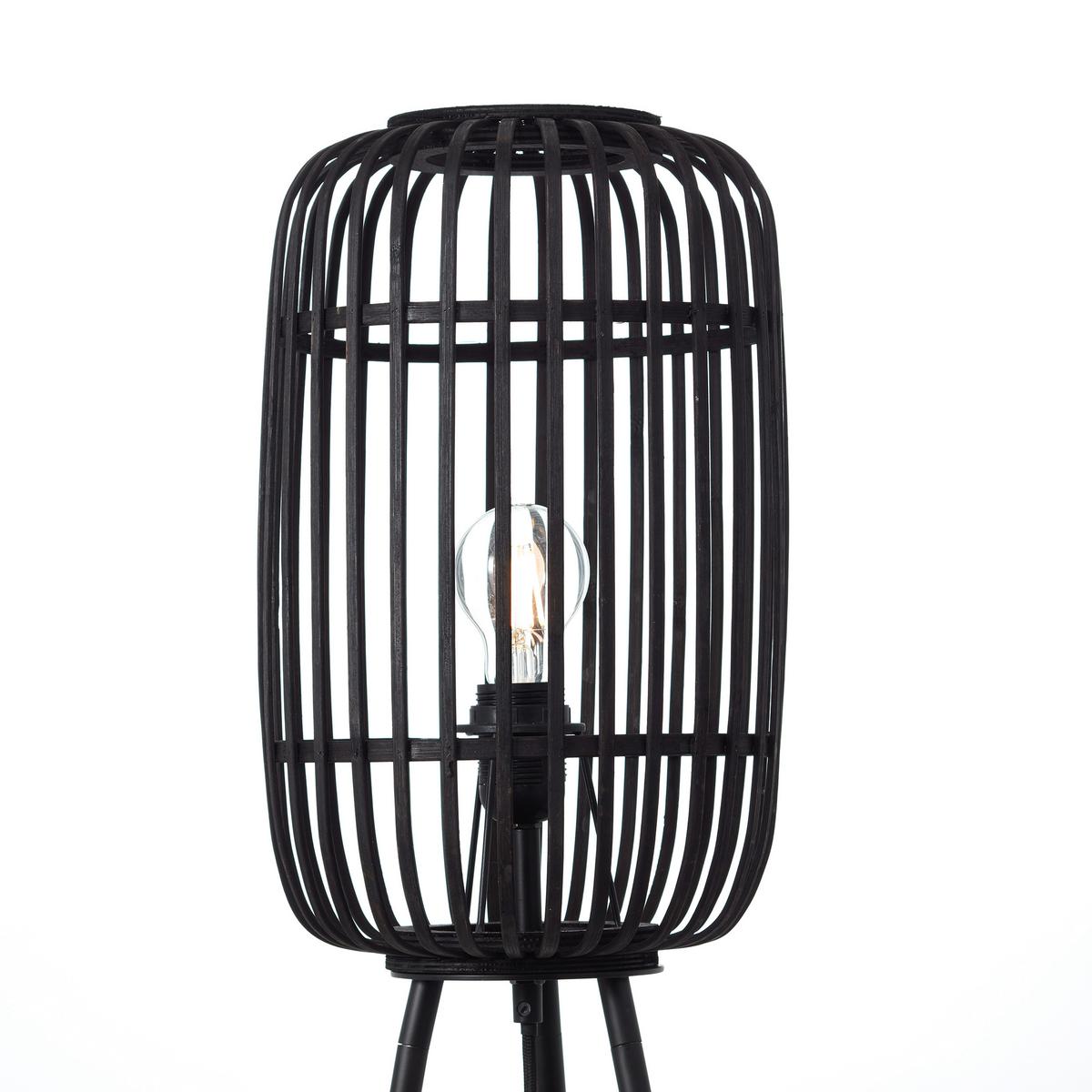 Stehlampe Holz Woodrow Schwarz mit Fußschalter - Schwarz, Design, Holz/Metall (45/130cm) - Brilliant
