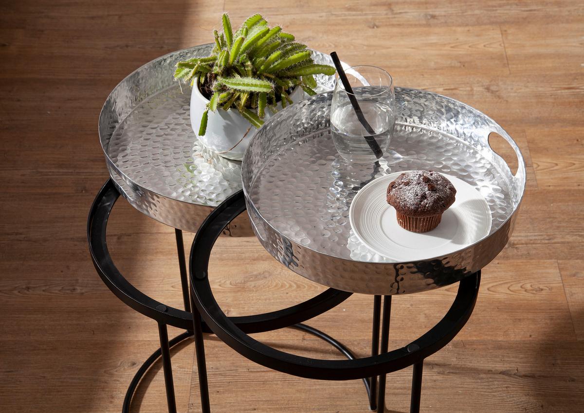Beistelltischset Silberfa./schwarz D:32,5/38cm - Silberfarben/Schwarz, MODERN, Metall (32,5/32,5/53cm) - MID.YOU
