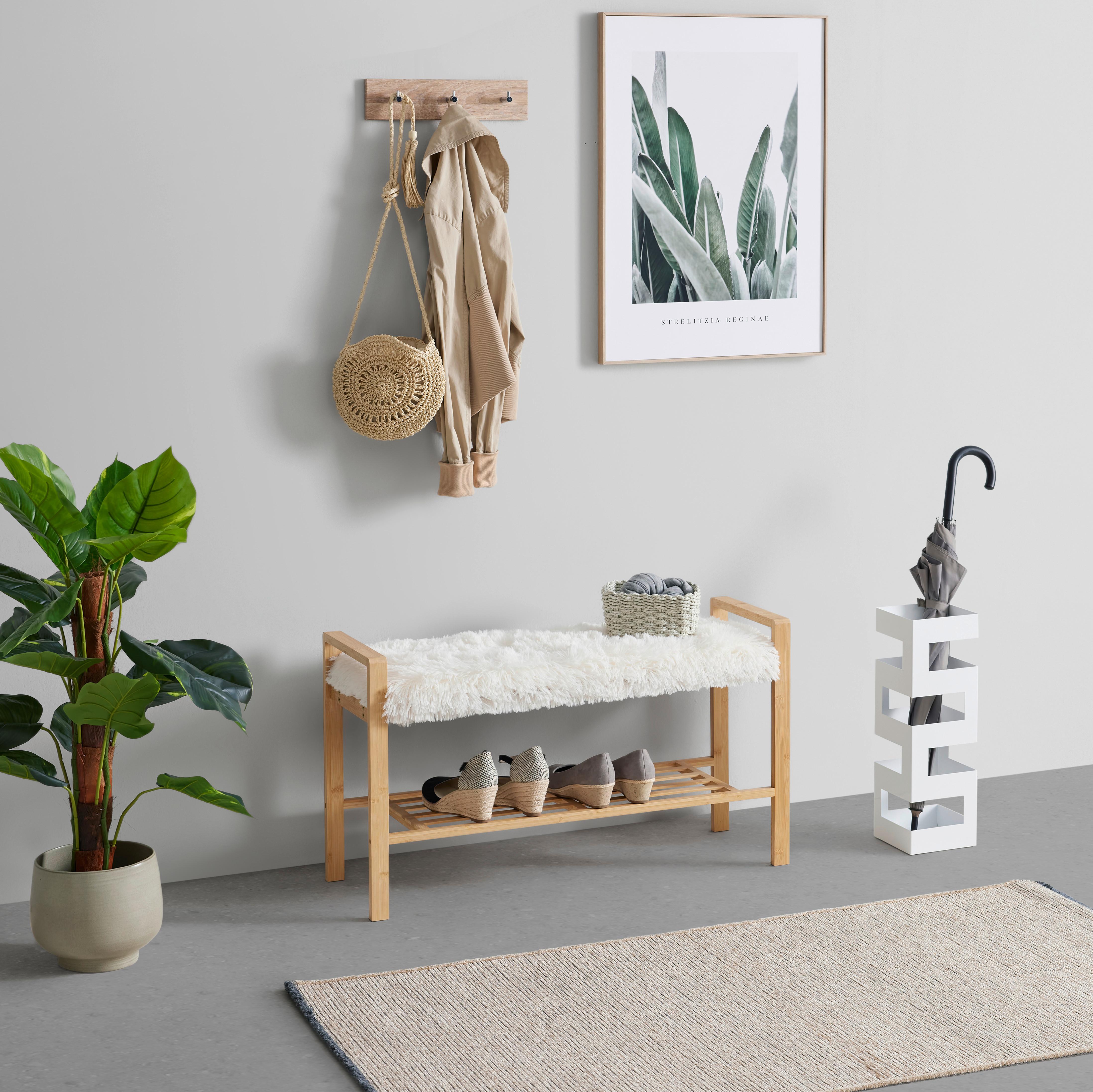 Šatní lavice ADUA - bílá/přírodní barvy, Moderní, kompozitní dřevo/textil (87/50/30cm) - Mömax