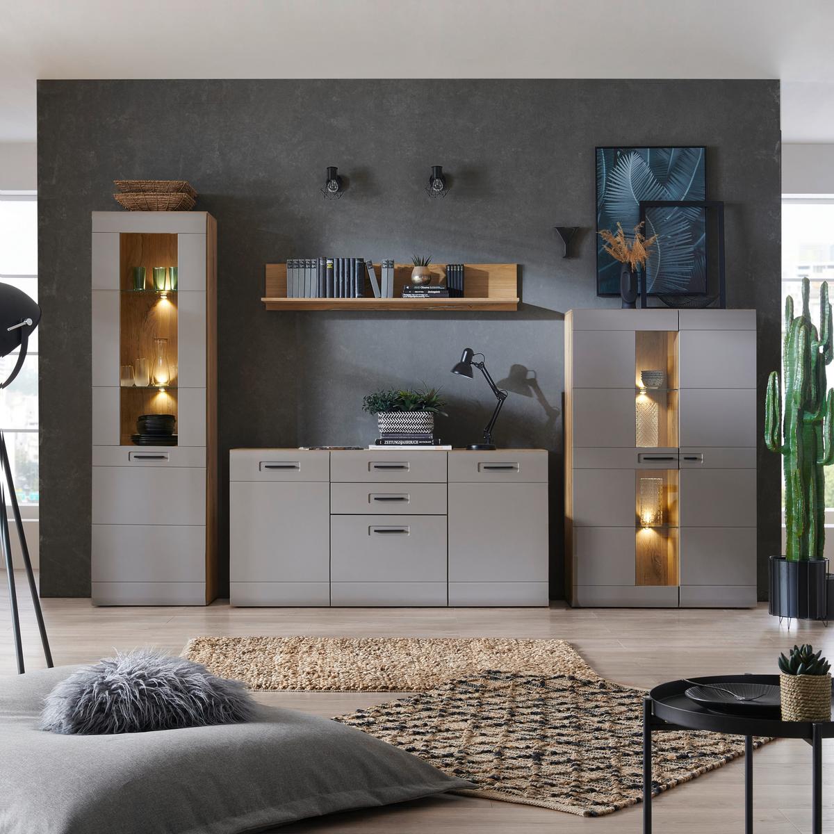 Sideboard Soft-Close B: 163,2 cm Auris, Basalt/Eiche Dekor - Grau, MODERN, Holzwerkstoff (163,2/81,3/43,1cm) - Luca Bessoni